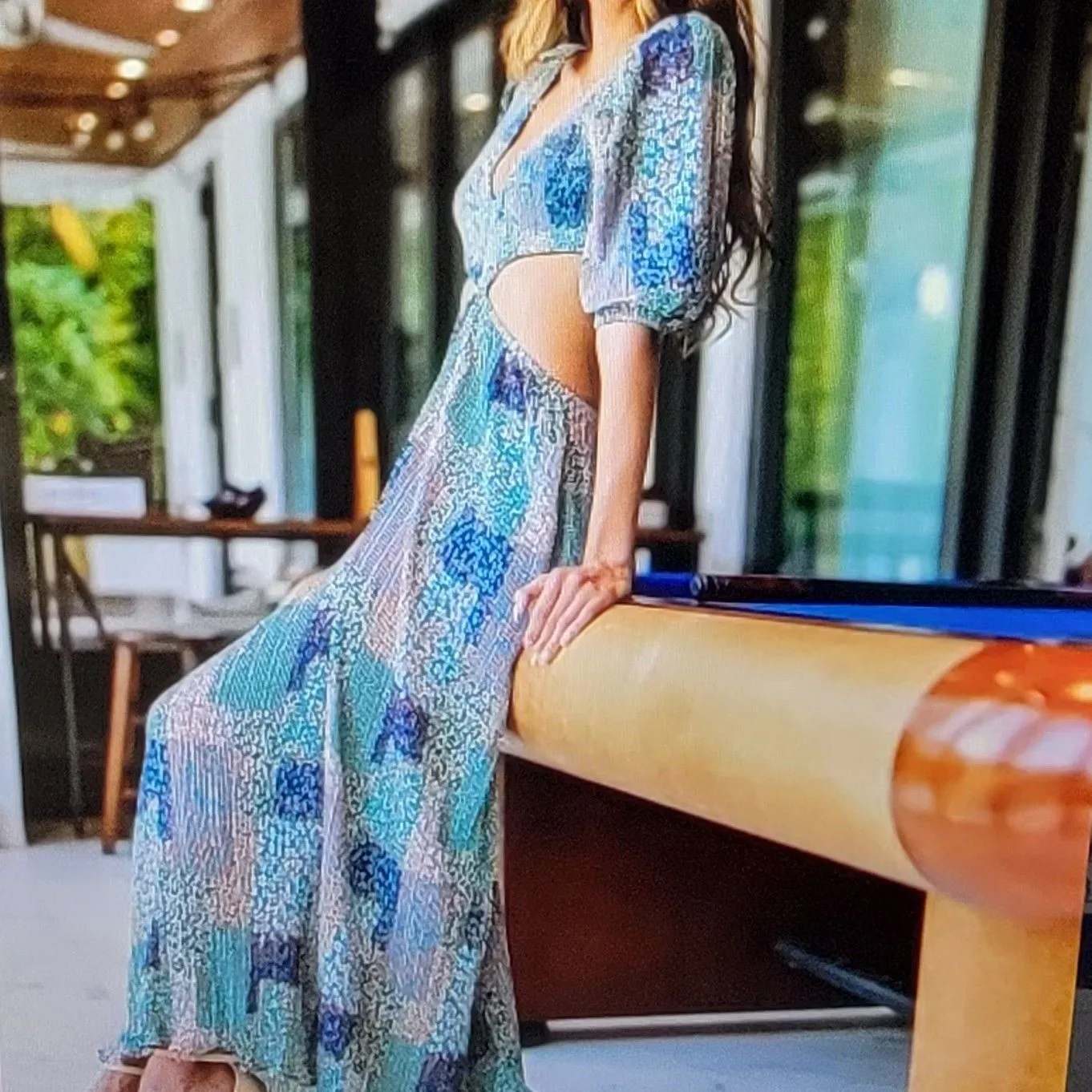 Product image for Dress Long Blue Green Eclectic Collection Muchet et Muchette French Designer Eclectic Collection