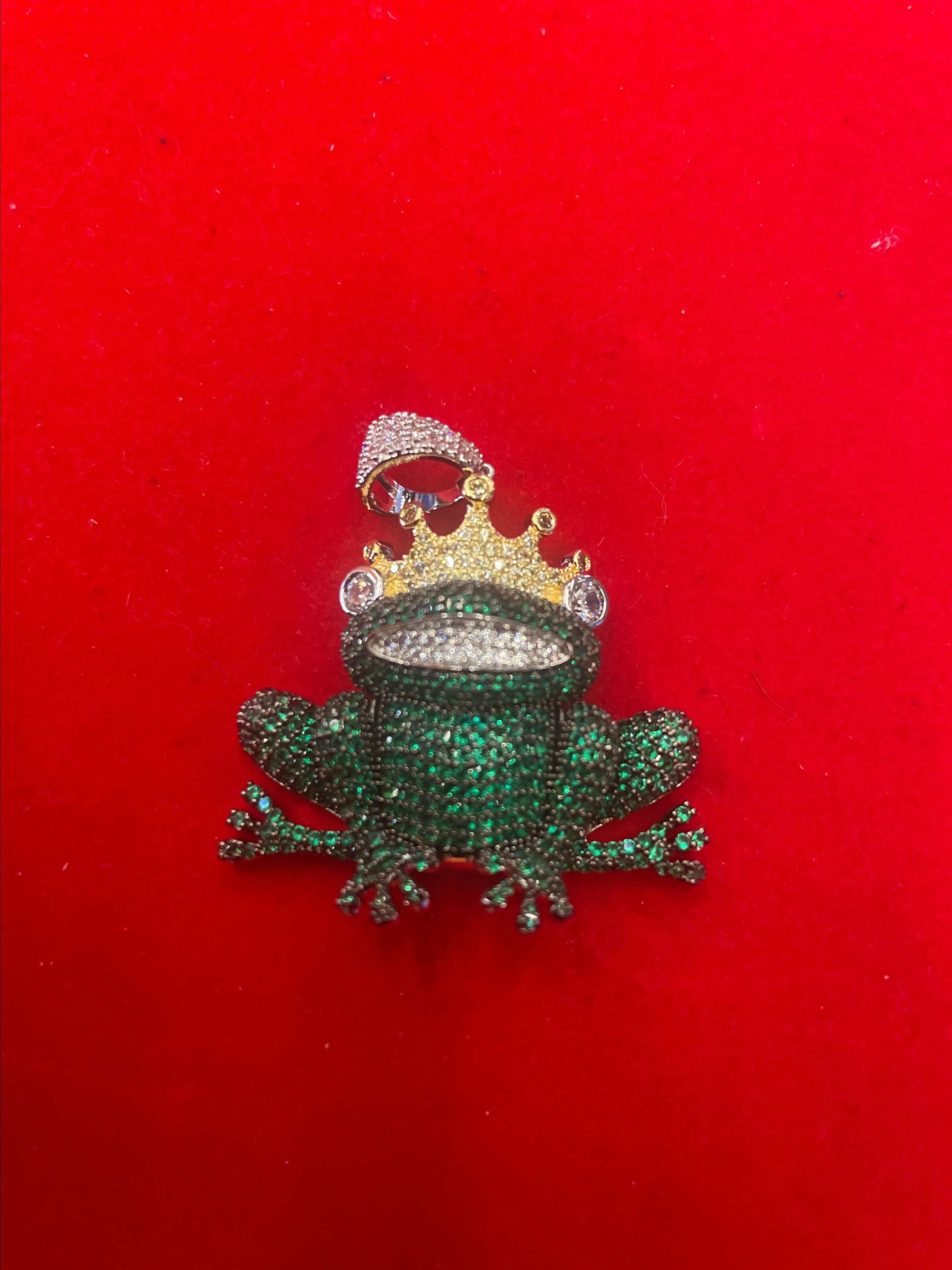 Product image for Iced Frog King Pendant – Gold Filled with VVSCZ & Royal Green Flex