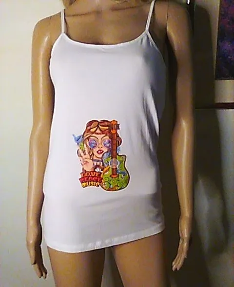 Product image for Tank Top Time And Tru S 4-6 Fits M Love Peace Music White Hippie Boho NWOT 