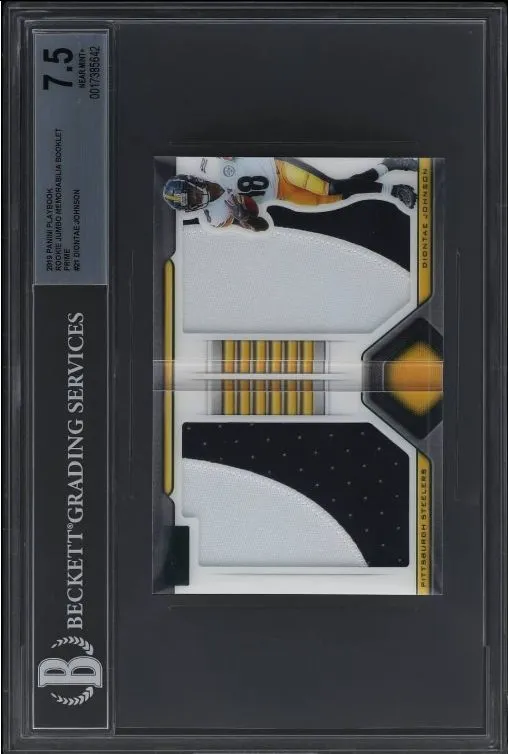 Product image for 2019 Panini Playbook Rookie Jumbo Memorabilia Booklet Prime #RJM-21 Diontae Johnson Patch Card (#06/25) - BGS NM+ 7.5