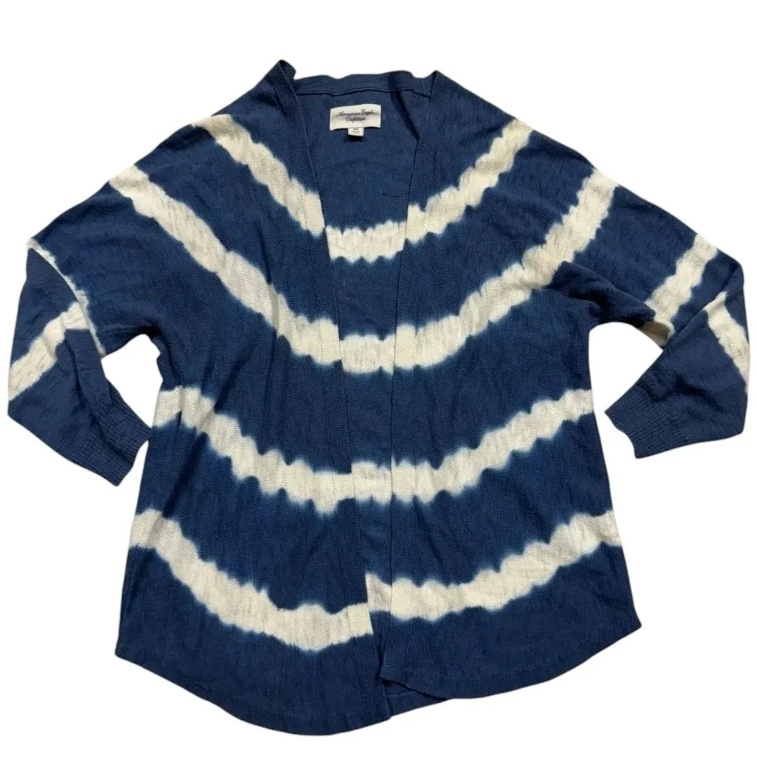 Product image for American Eagle Size XL Open Cardigan Sweater Blue White Tye Dye Striped 100% Cotton EUC