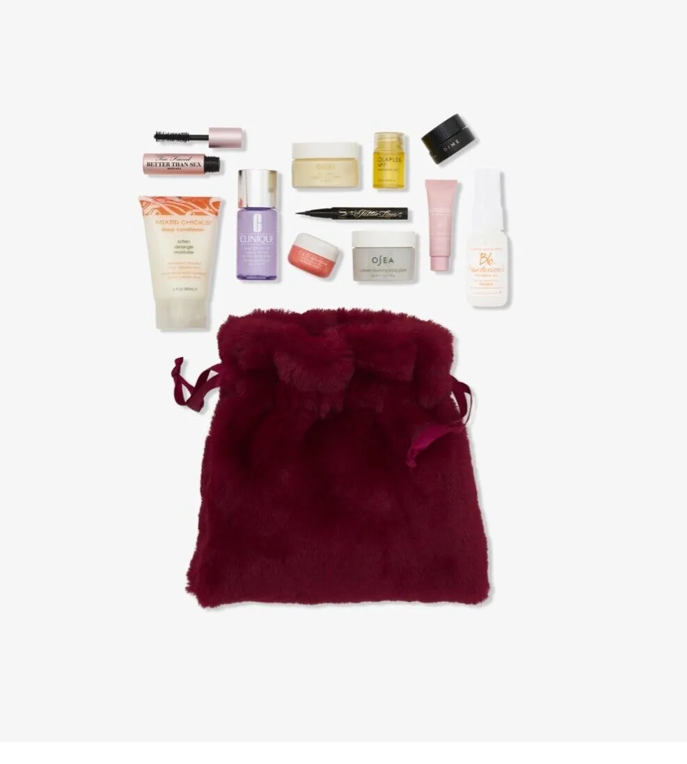 Product image for Ulta Beauty 12 Pcs Makeup Skincare Deluxe Samples Gift Set Red Fluff Bag