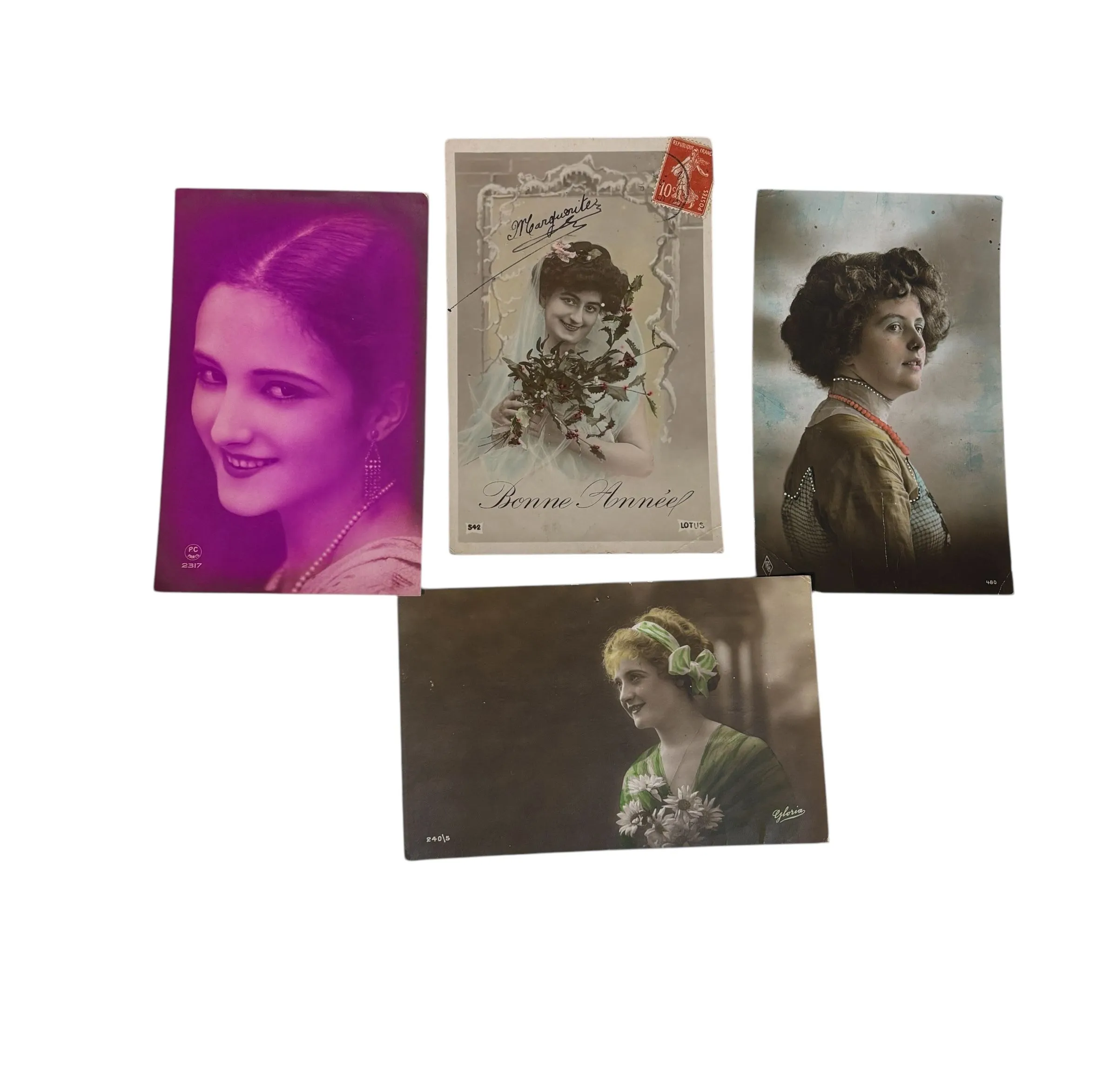Product image for 51. Set of 4 French Hand Colored RPPCs - Beautiful Ladies!