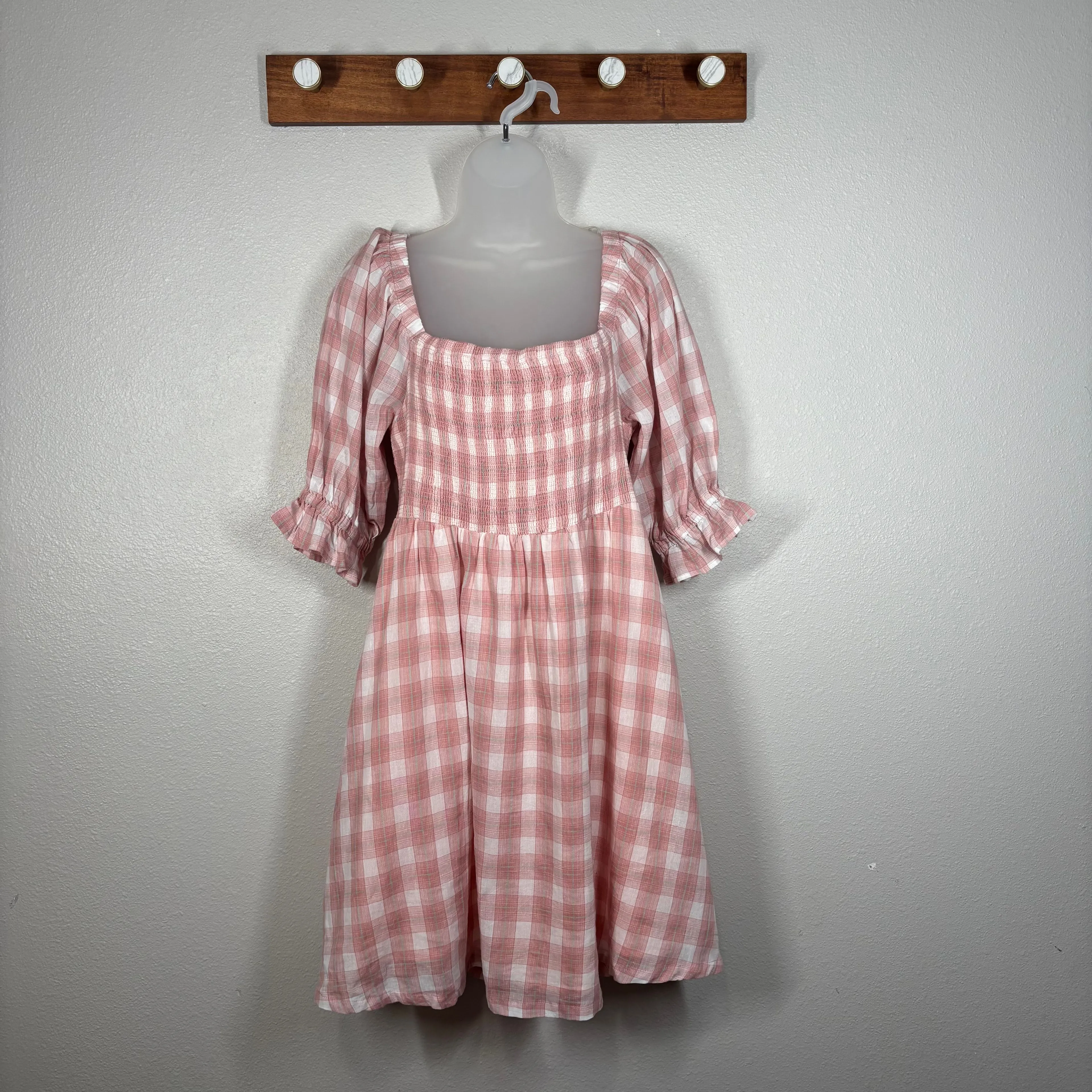 Product image for Kori Pink White Gingham Off The Shoulder Dress Size Medium
