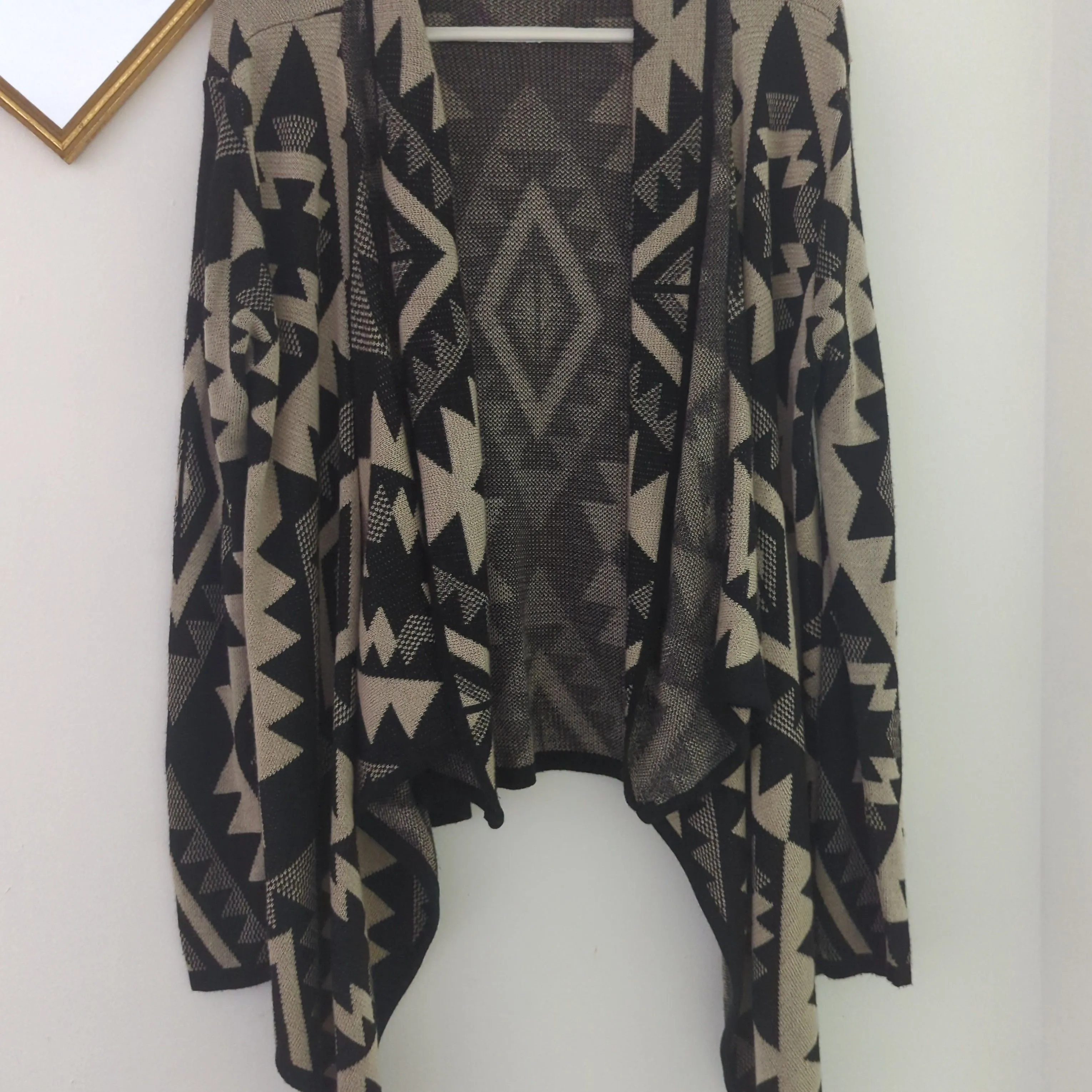 Product image for black and tan Aztec print cardigan sweater size medium