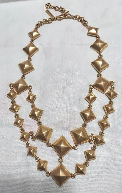 Product image for Authentic Oscar de la Renta Layered Gold Studded Necklace
