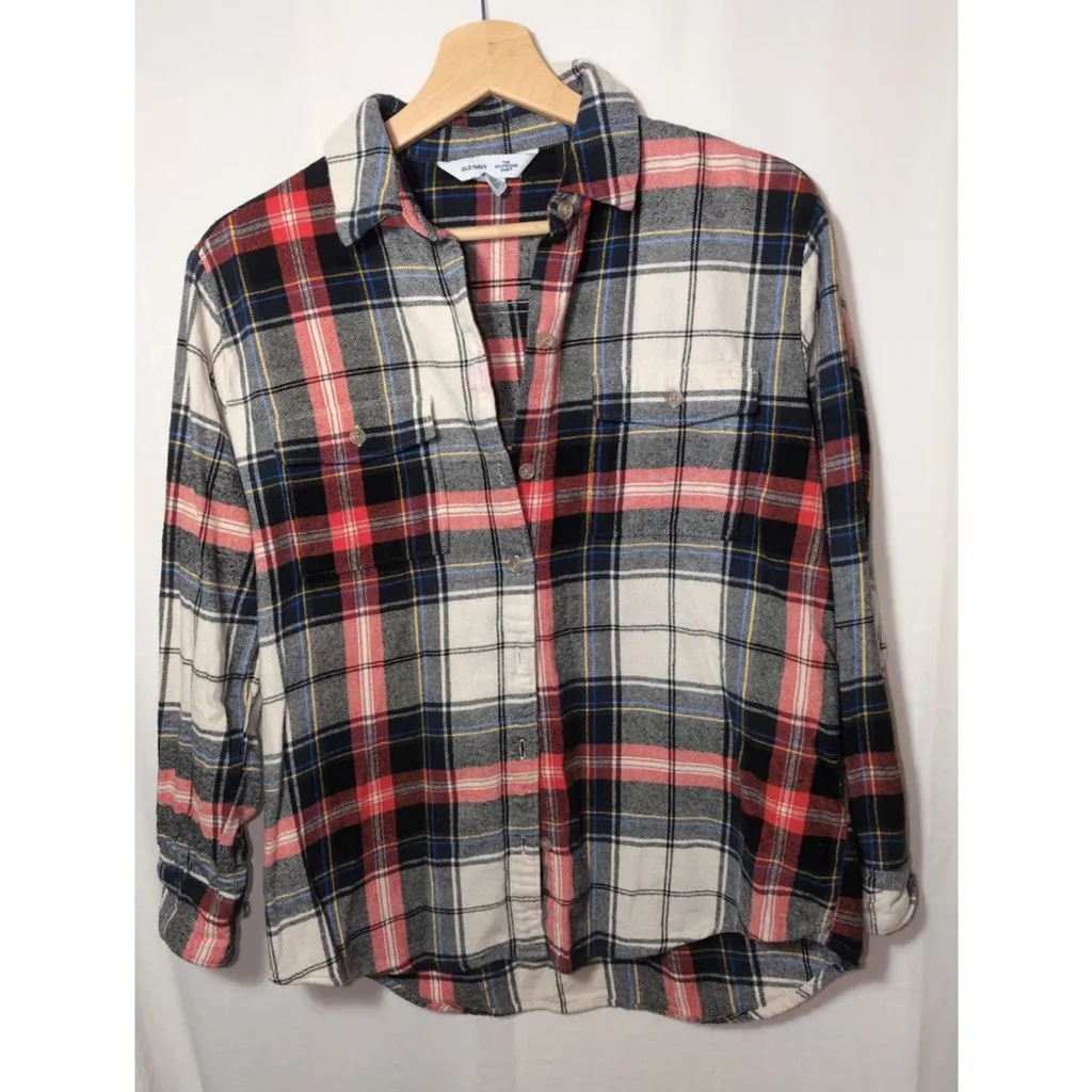 Product image for Old Navy, The Boyfriend Shirt, Red/ black/white, Size Small