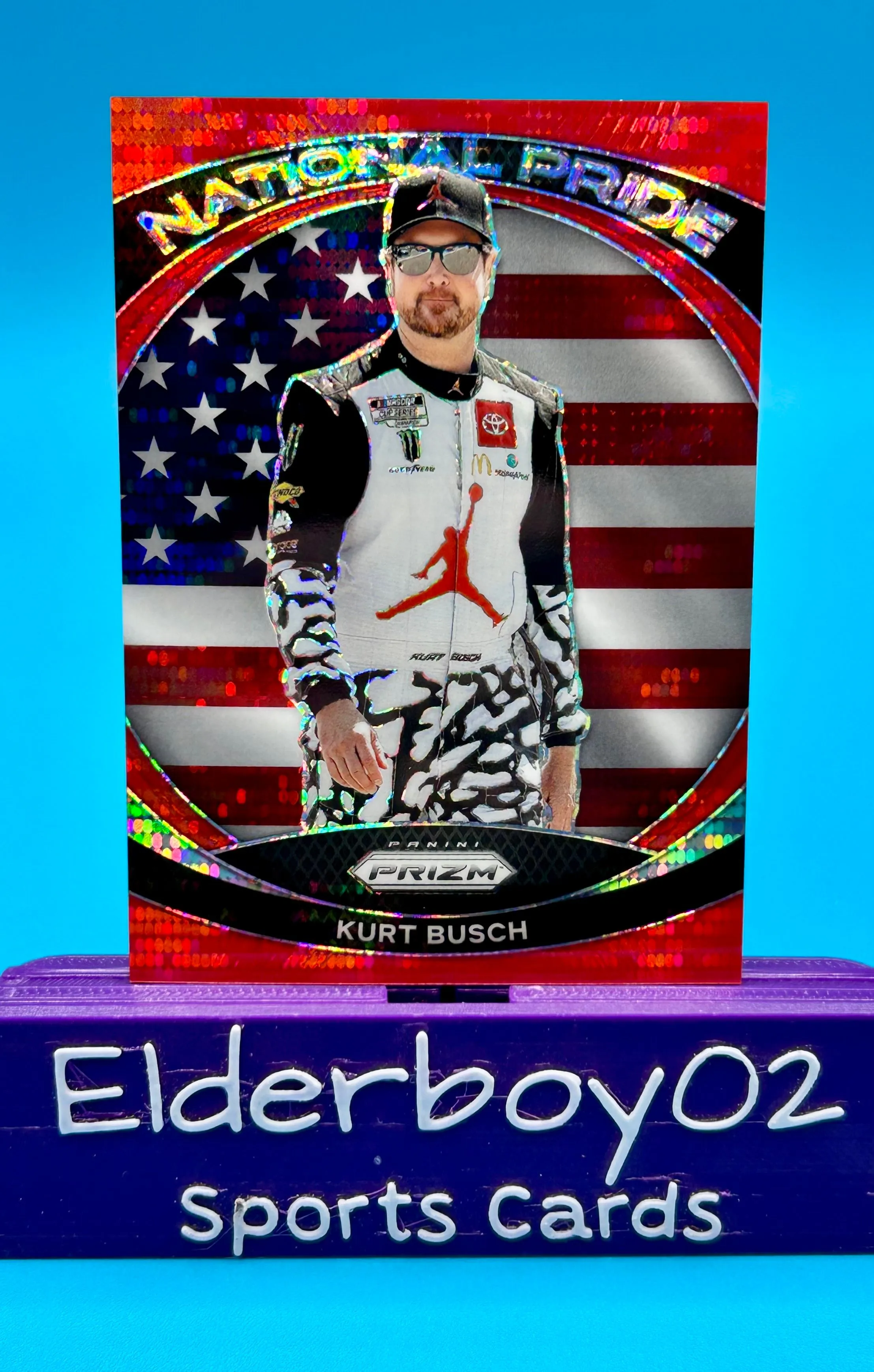 Product image for Kurt Busch 195/199 National Pride Exclusive Red Pulsar Prizm 2024 Panini Prizm Racing Nascar