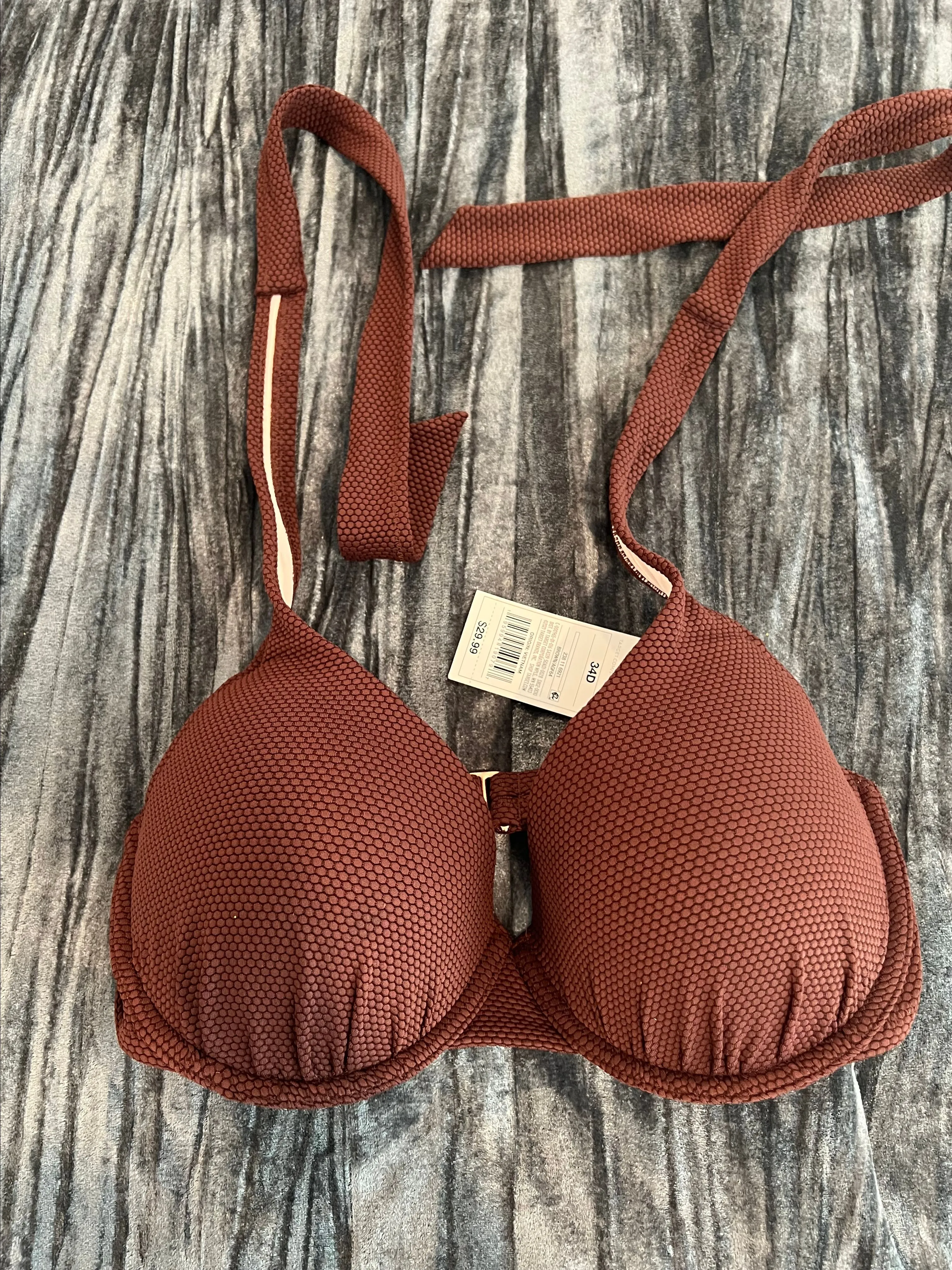 Product image for Women's Brown Textured Swim Top Size 34D by shade shore