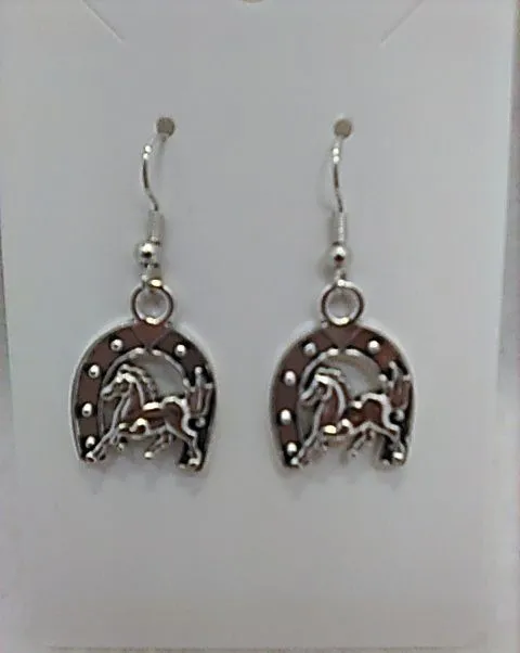 Product image for ESW4. Earrings Horse Horseshoe Silver-tone Small Pierced NWT 