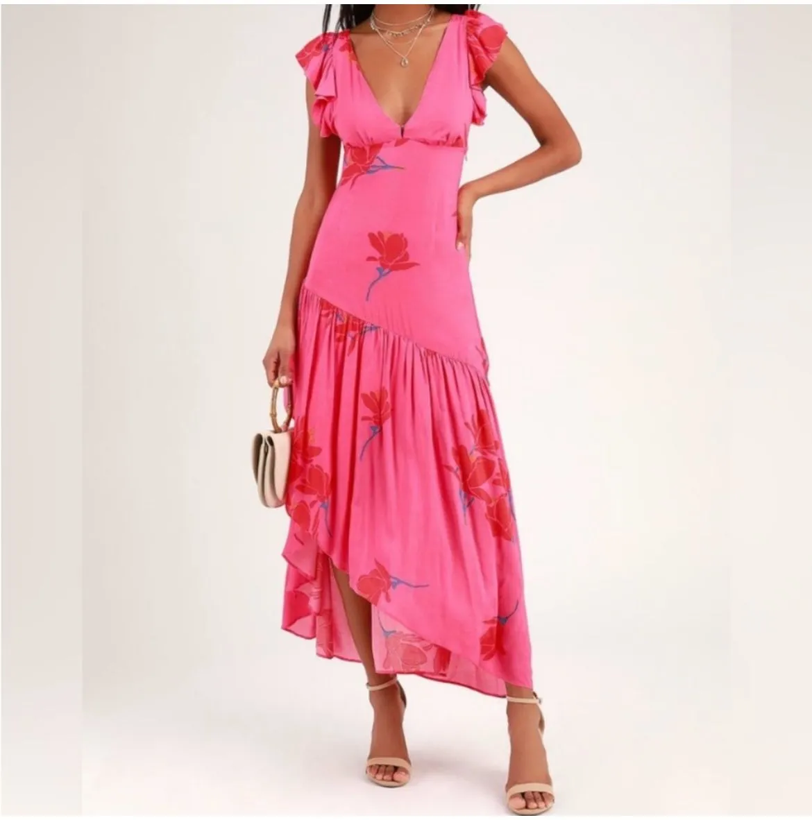 Product image for Free People She's A Waterfall Hibiscus Print Pink Maxi Dress