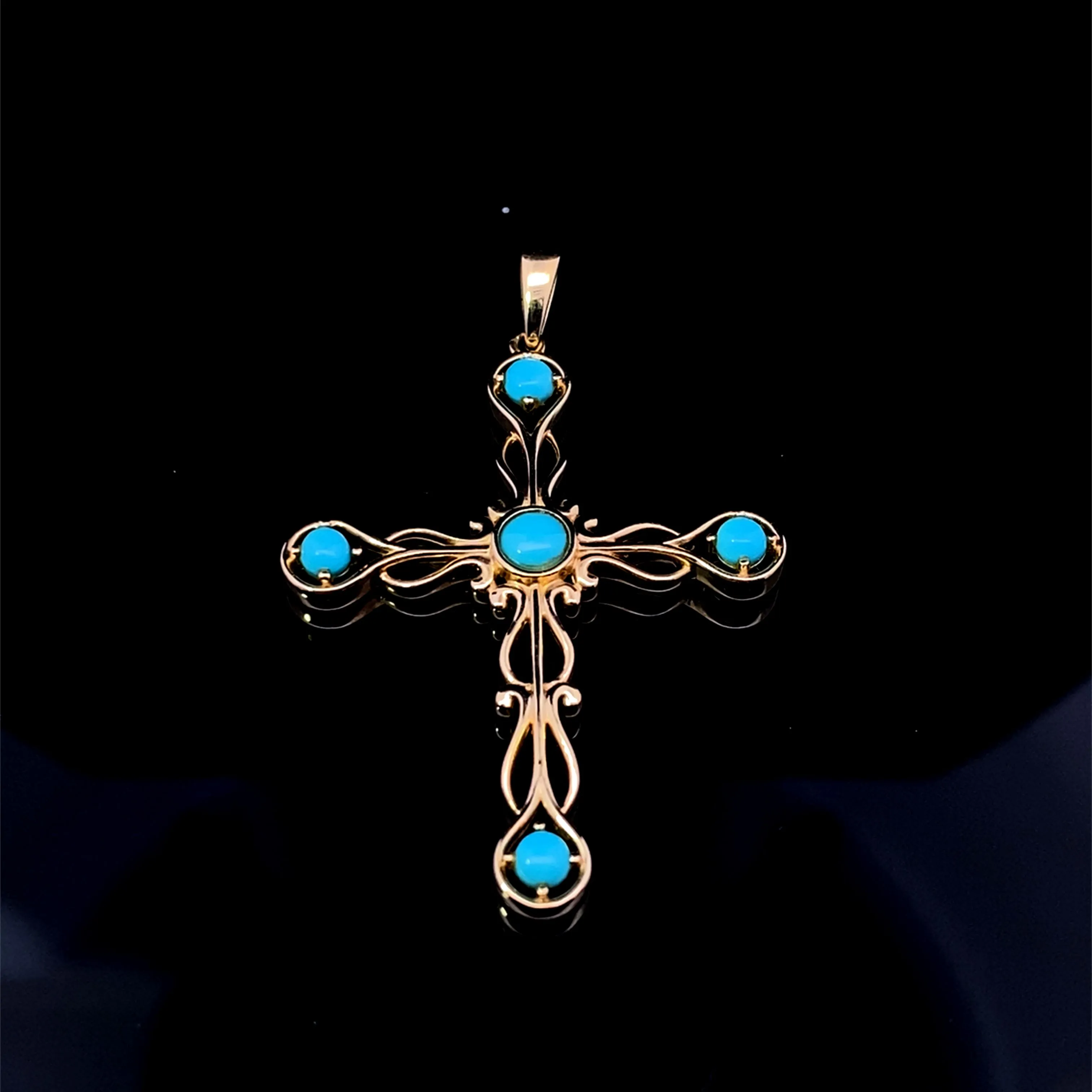 Product image for 14K YG Turquoise Cross Pendant HNC