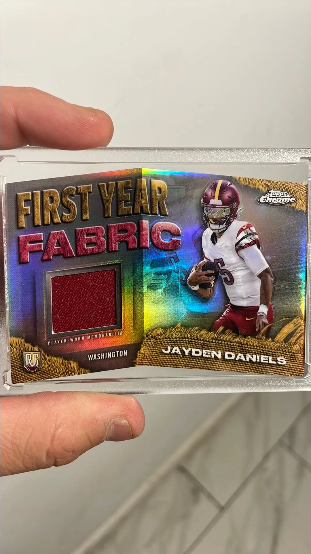 Product image for 2024 Topps Chrome Jayden Daniels First Year Fabric (Player worn memorabilia) RC FYF-JD