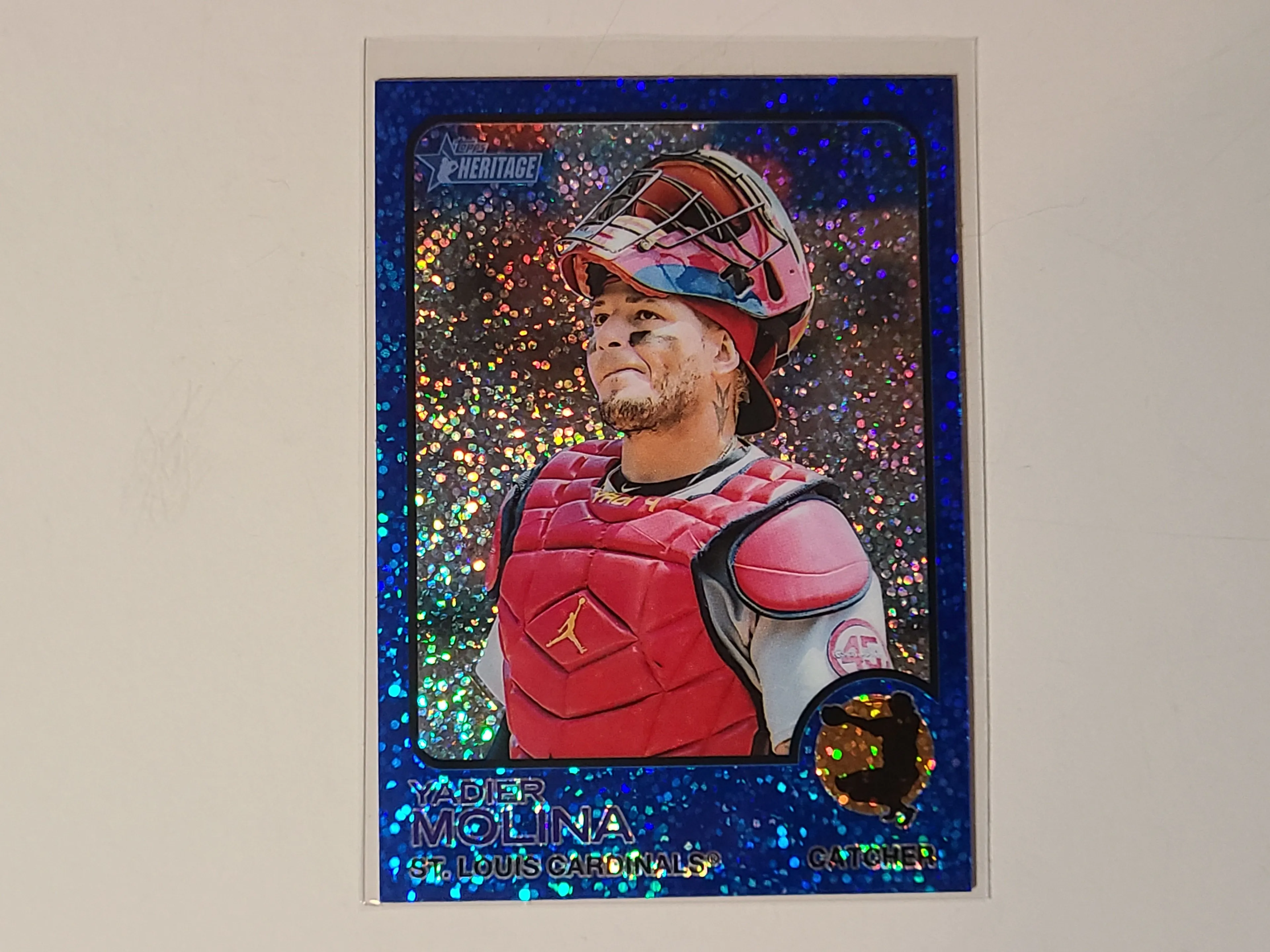 Product image for Yadier Molina 2022 Topps Heritage Chrome Blue Sparkle Refractor