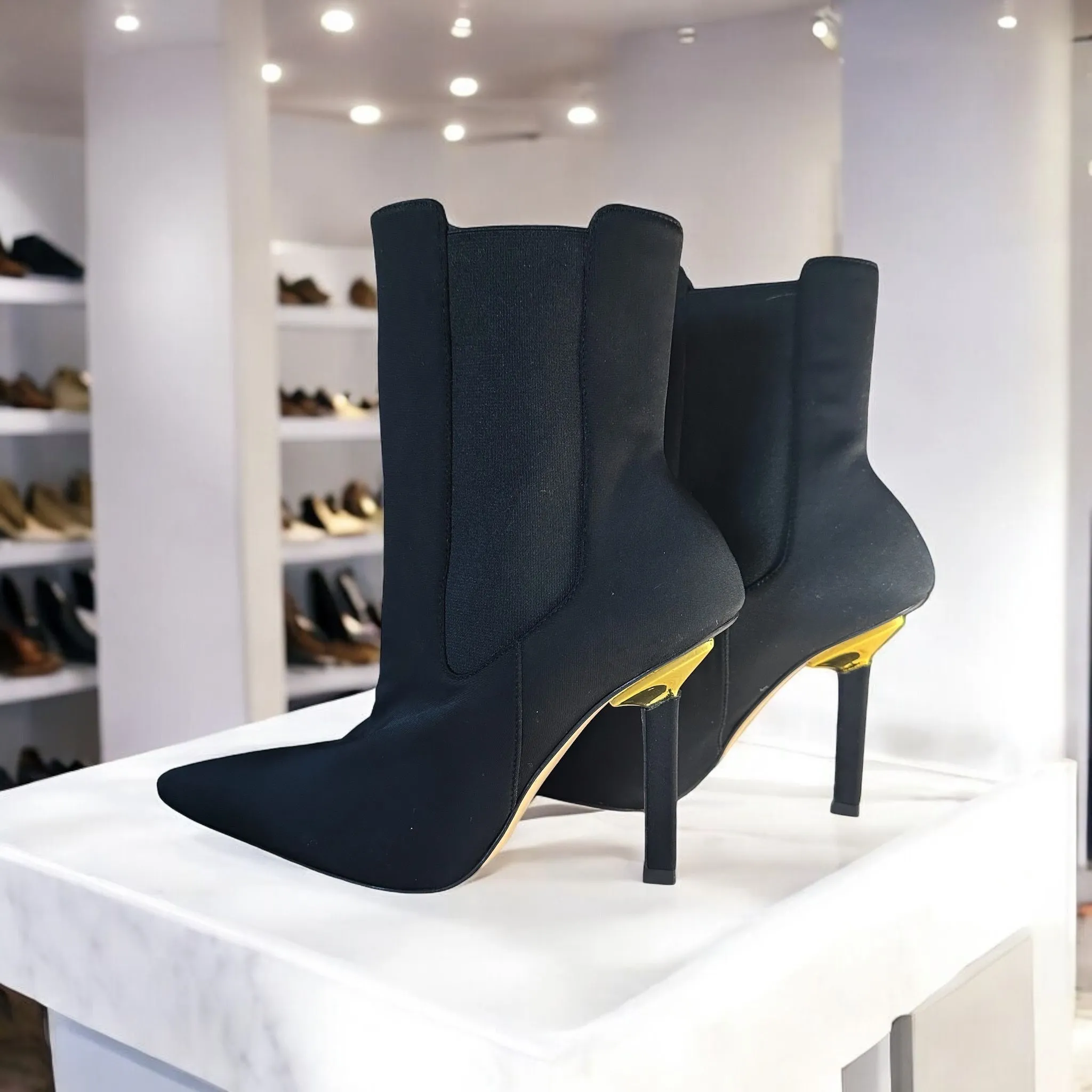 Product image for Good American Black High Kickstand Stretch Pull-On Booties Boots
