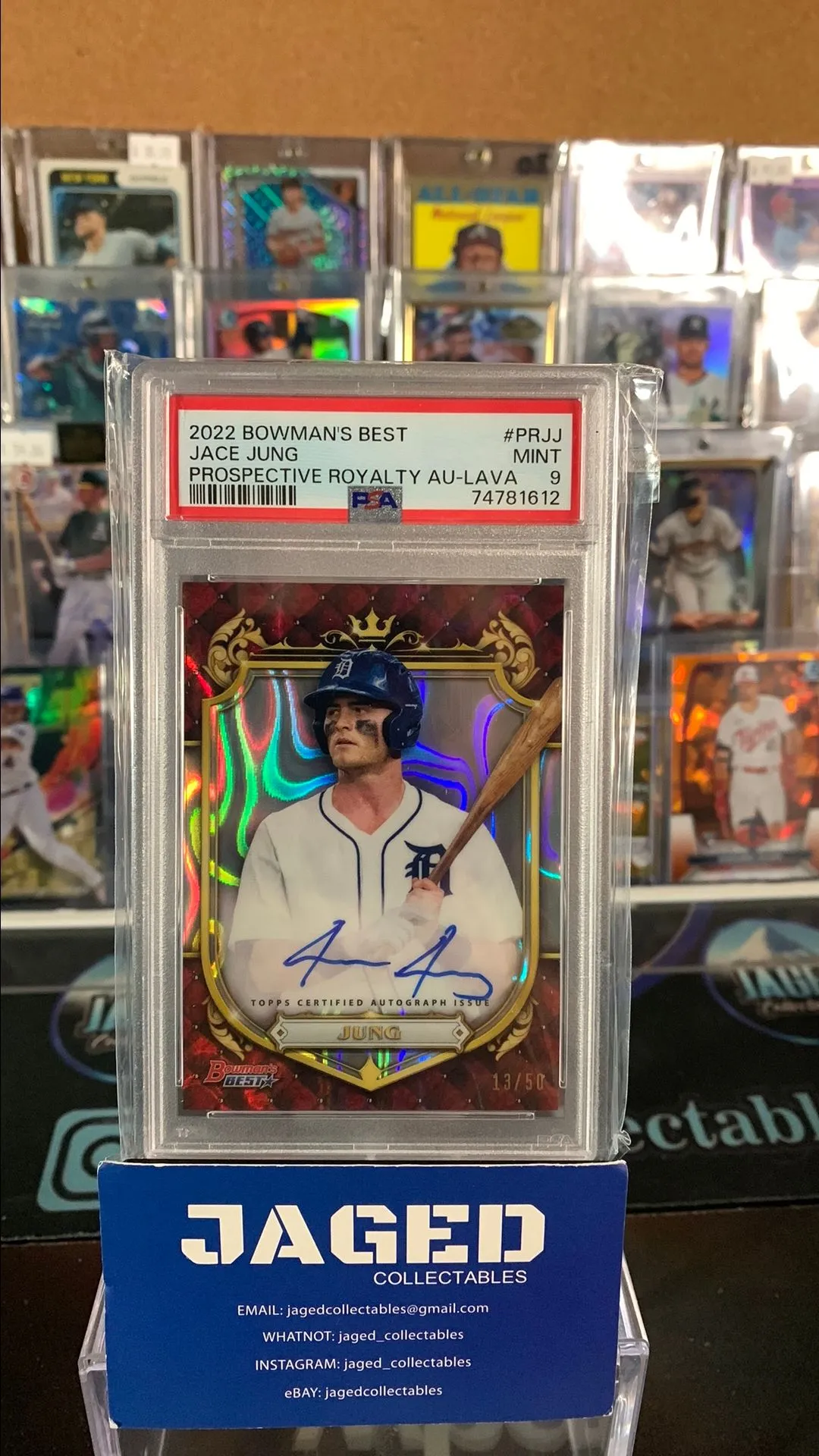 Product image for 2022 Bowman'S Best Prospective Royalty Autographs Jace Jung PRJJ Prospective Royalty Au-Lava PSA MIN