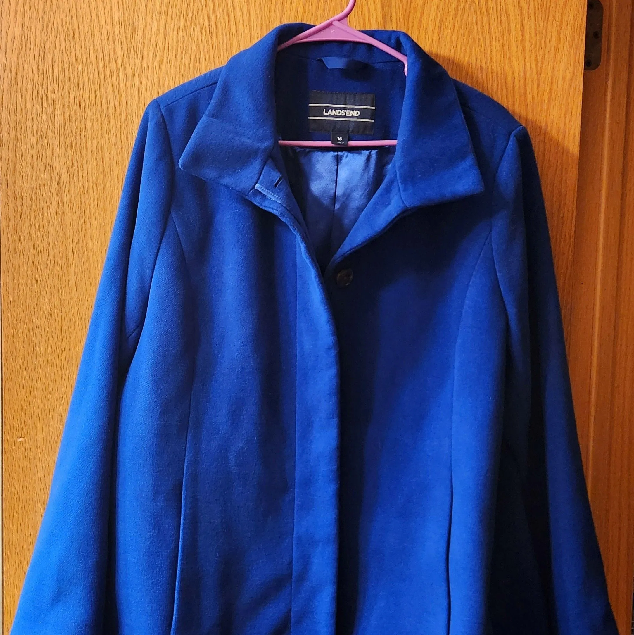Product image for Lands’ End Fully Lined Royal Blue Peacoat Jacket Coat Size 16