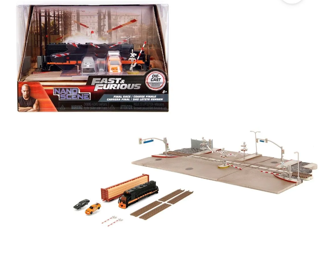 Product image for "Fast & Furious" Final Race Diorama with Toyota Supra Orange and Dodge Charger Black "Nano Scene"