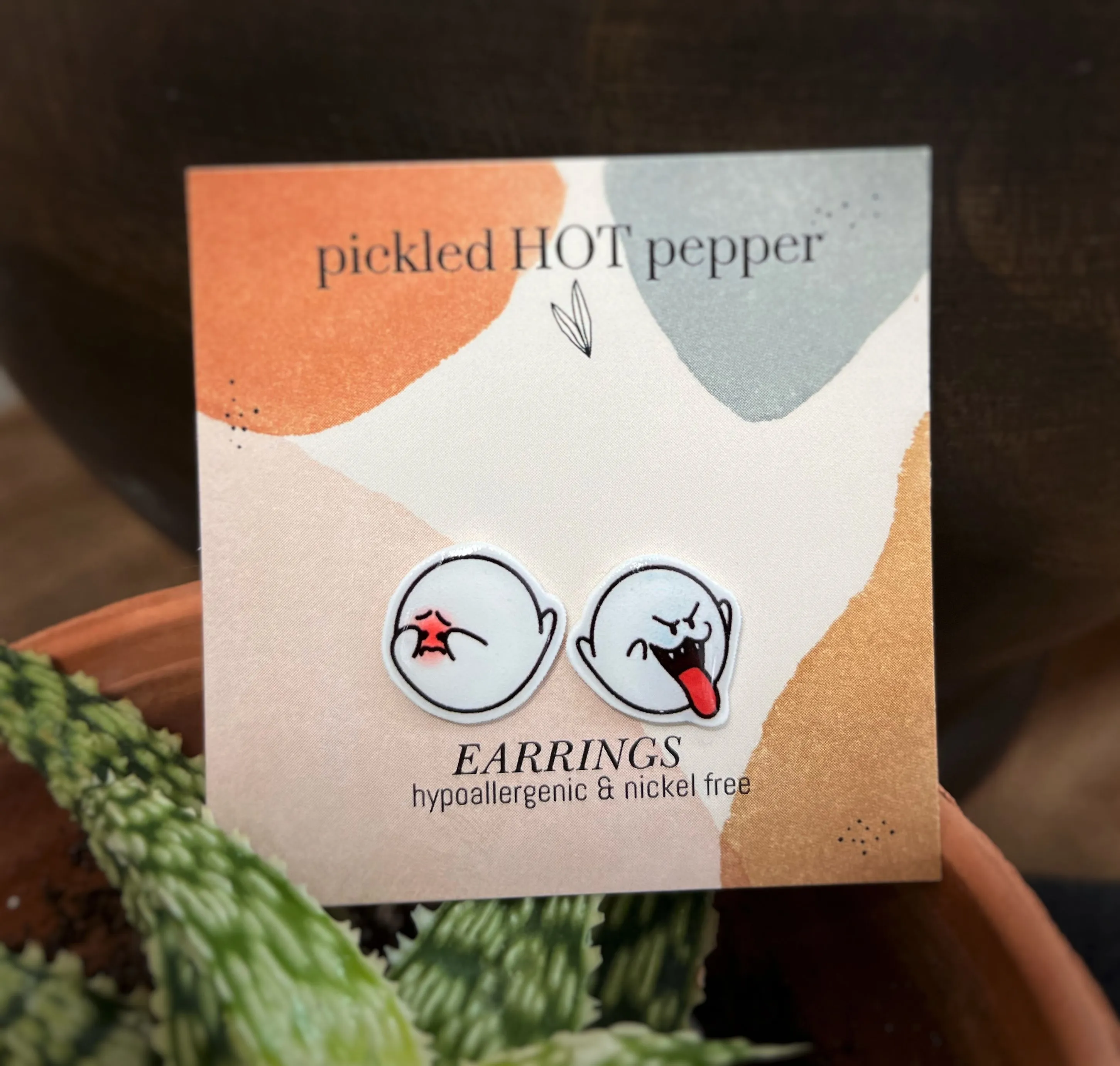 Product image for Super Mario, Bros king, boo stud earrings