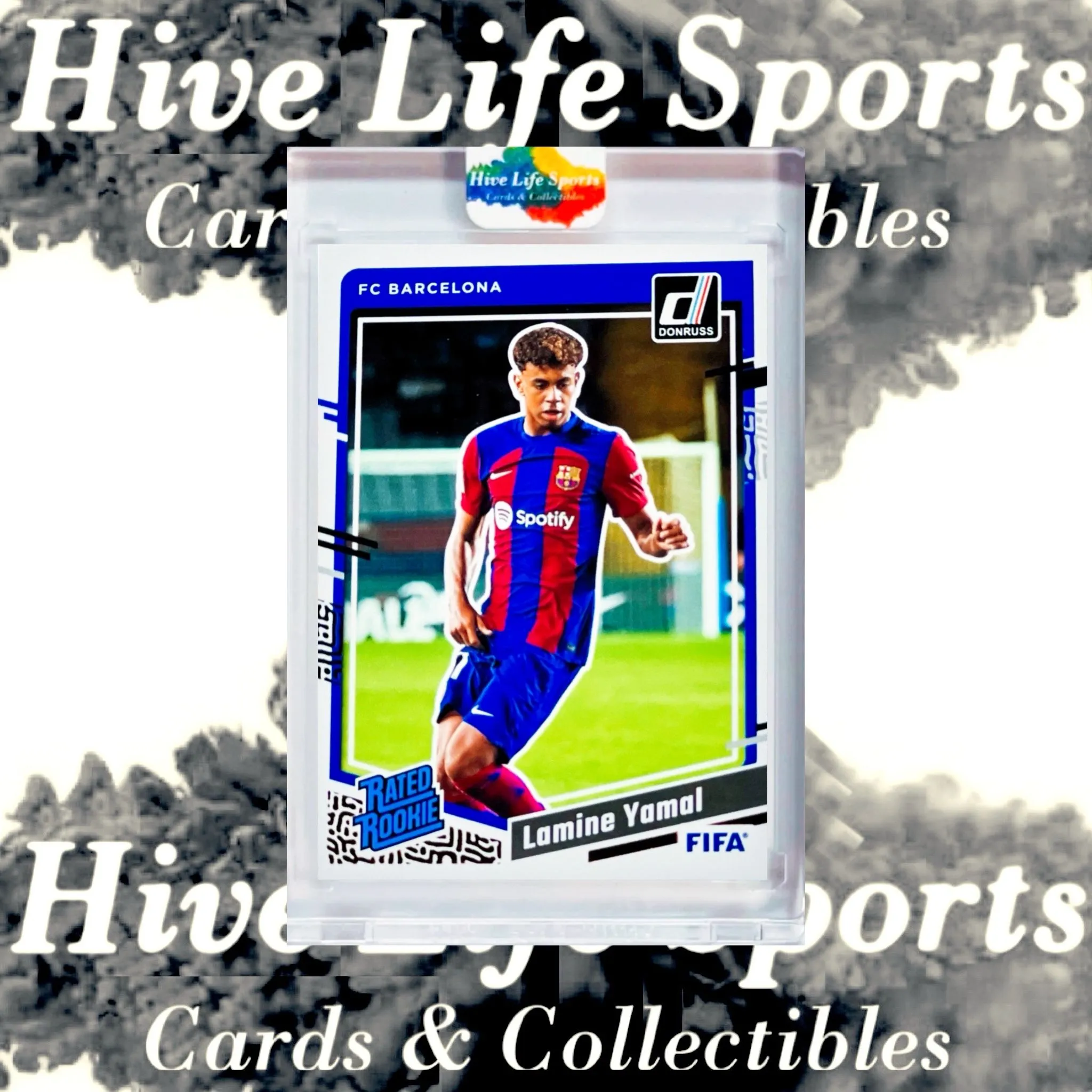 Product image for Lamine Yamal 2023-24 Panini Donruss FIFA Rated Rookie RC #177 FC Barcelona w/ HLS One Touch