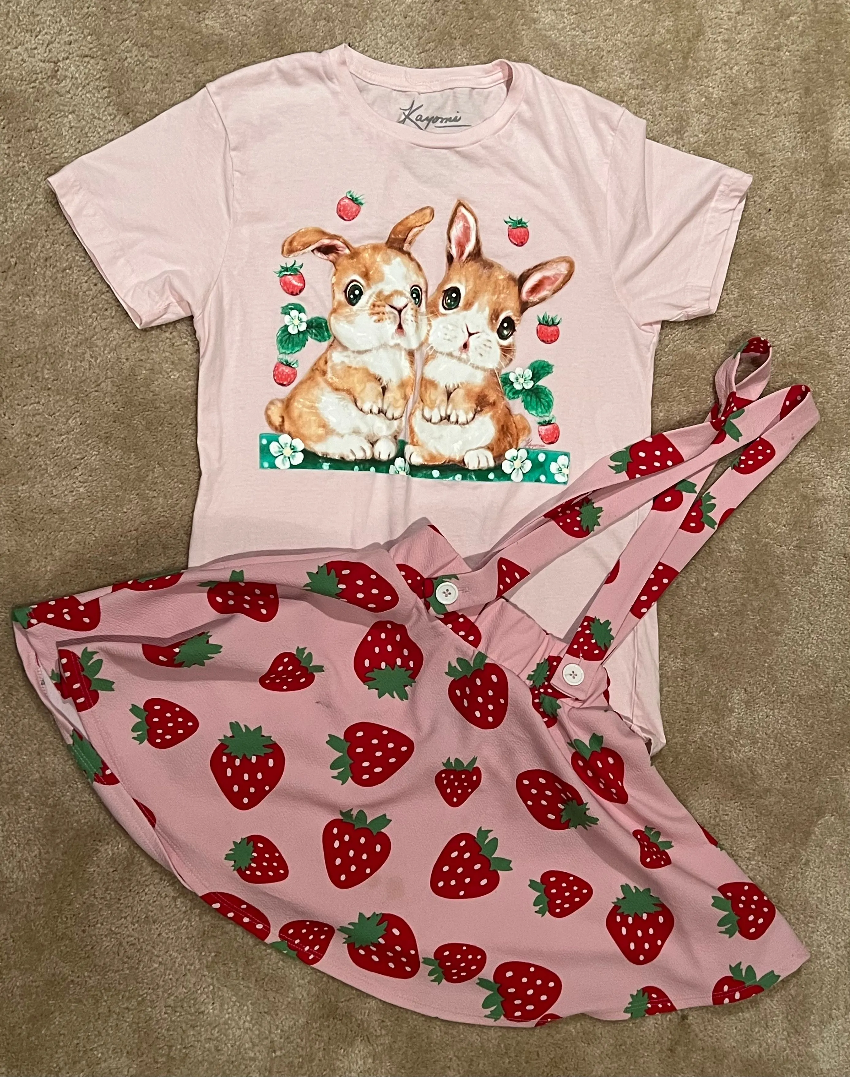 Product image for Strawberry Overall Skirt & Bunny Shirt Outfit