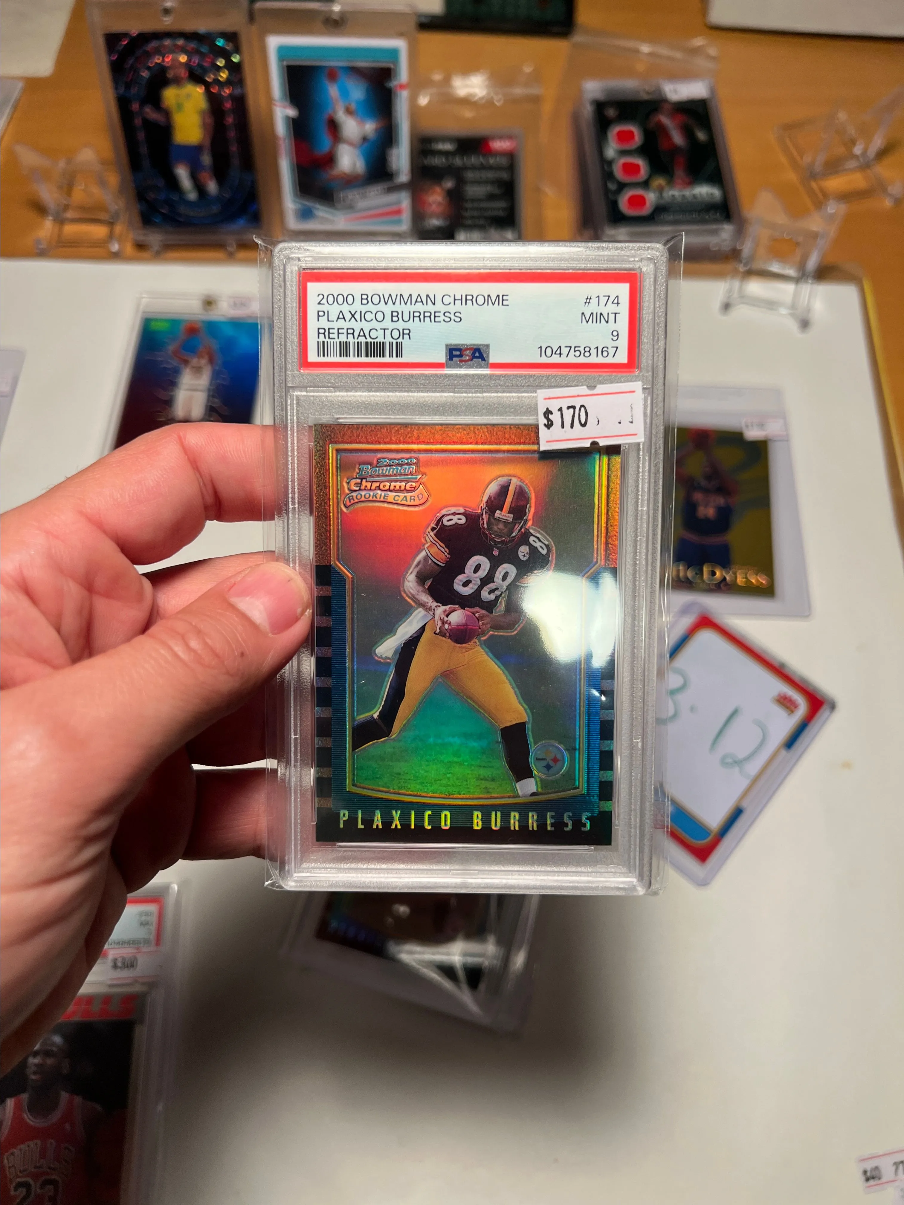 Product image for 2000 Bowman chrome Plaxico Burress Refractor /99 Psa 9