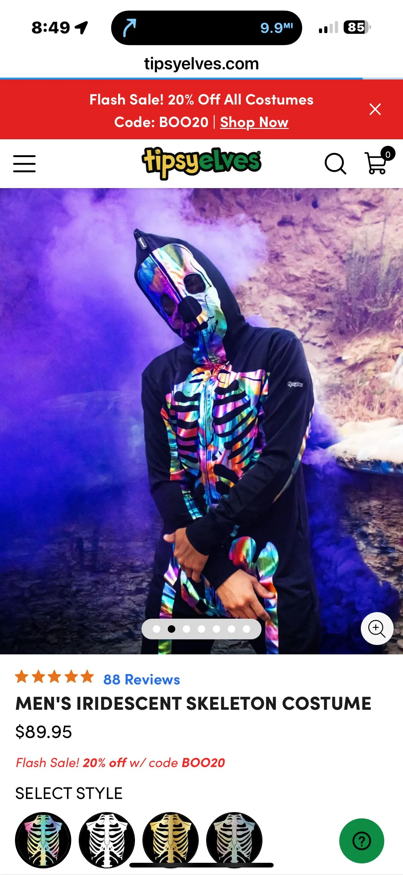 Product image for MEN'S IRIDESCENT SKELETON COSTUME