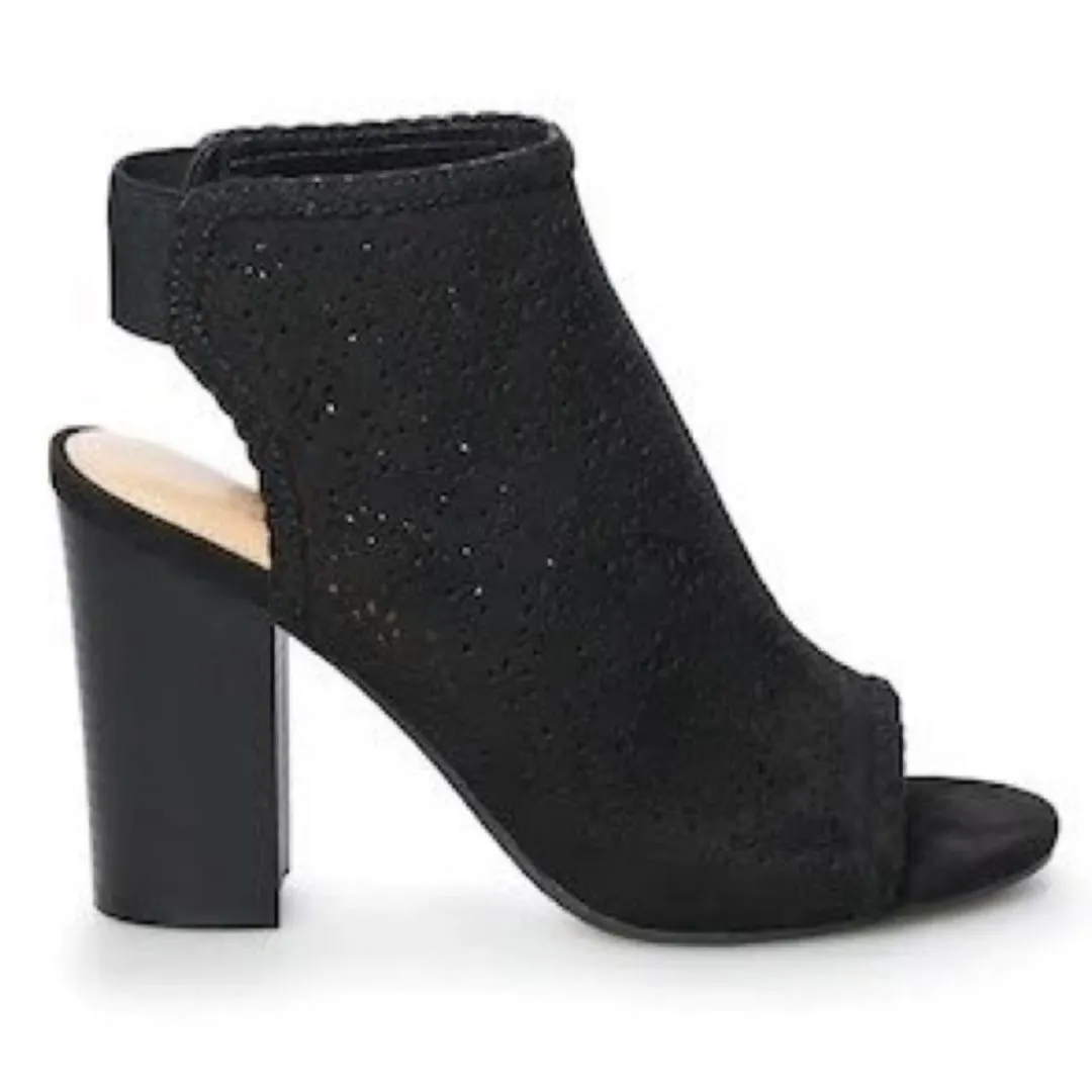 Product image for LC Lauren Conrad suede cut-out peep toe black boots women Size 8 1/2