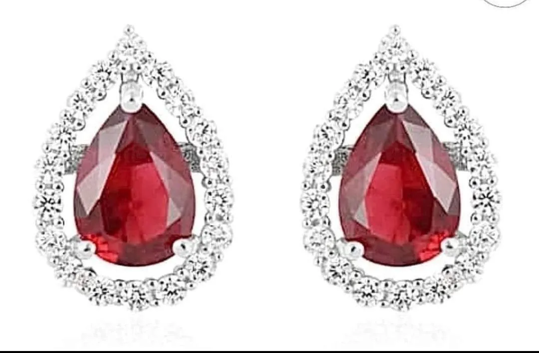 Product image for NWT Simulated Red and White Diamond Earrings and Pendant Necklace 18 Inches in Rhodium Over Sterling