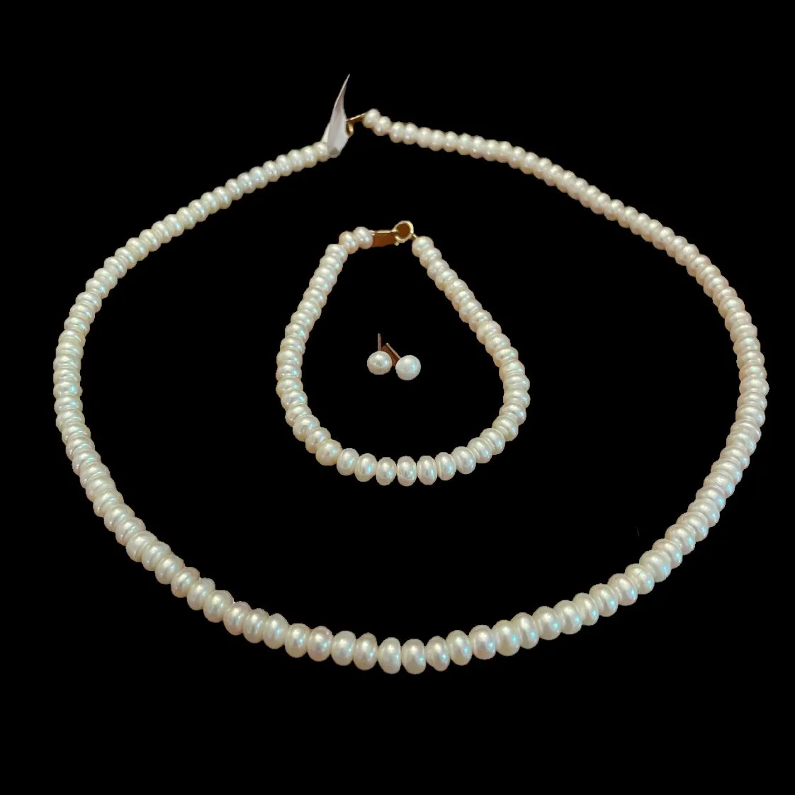 Product image for #B5200-3-PIECE CULTURED PEARL-10k GOLD SET- EARRINGS- NECKLACE & BRACELET