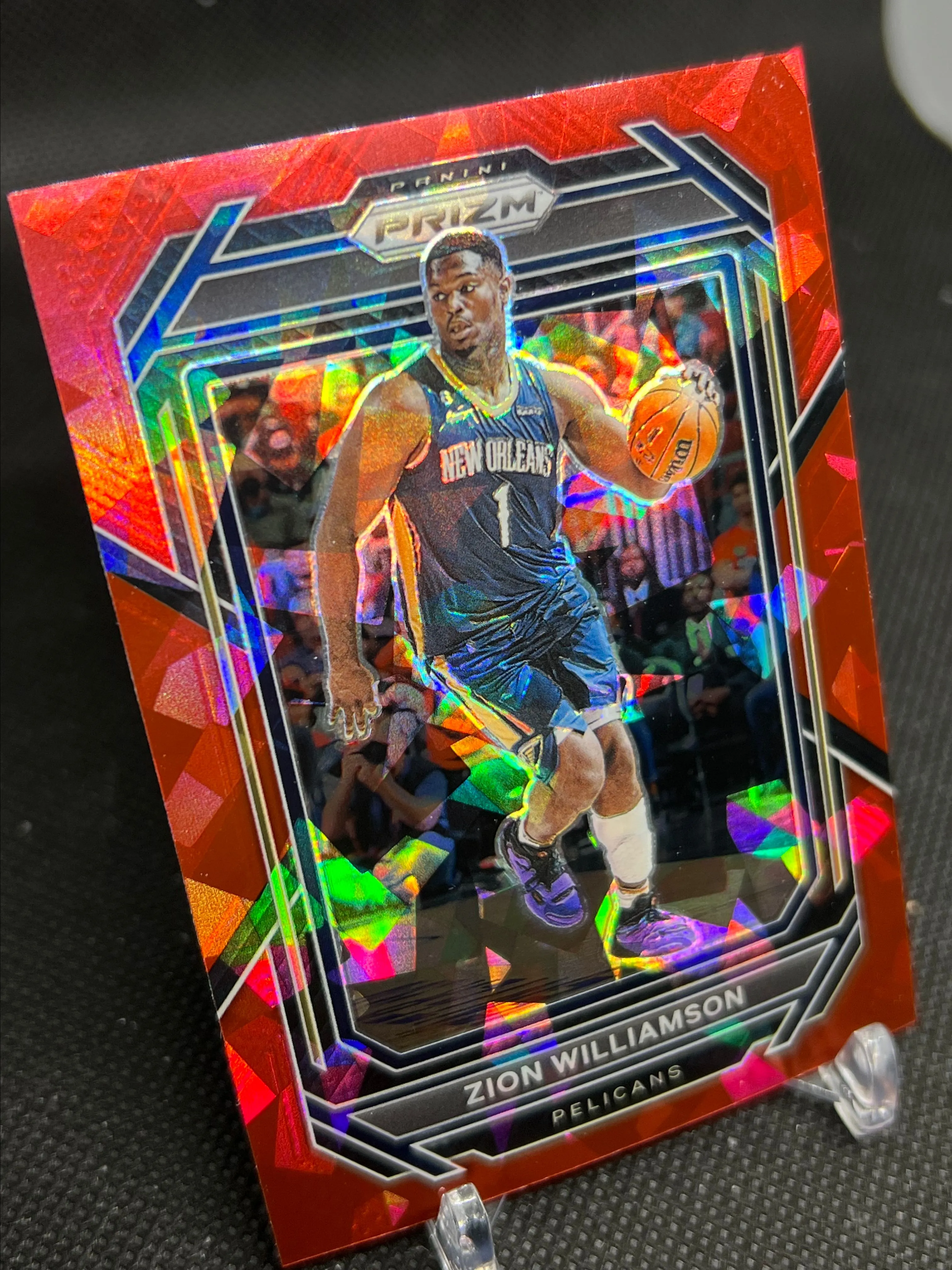 Product image for #4 2022-23 Panini Prizm - Zion Williamson Red Cracked Ice New Orleans Pelicans