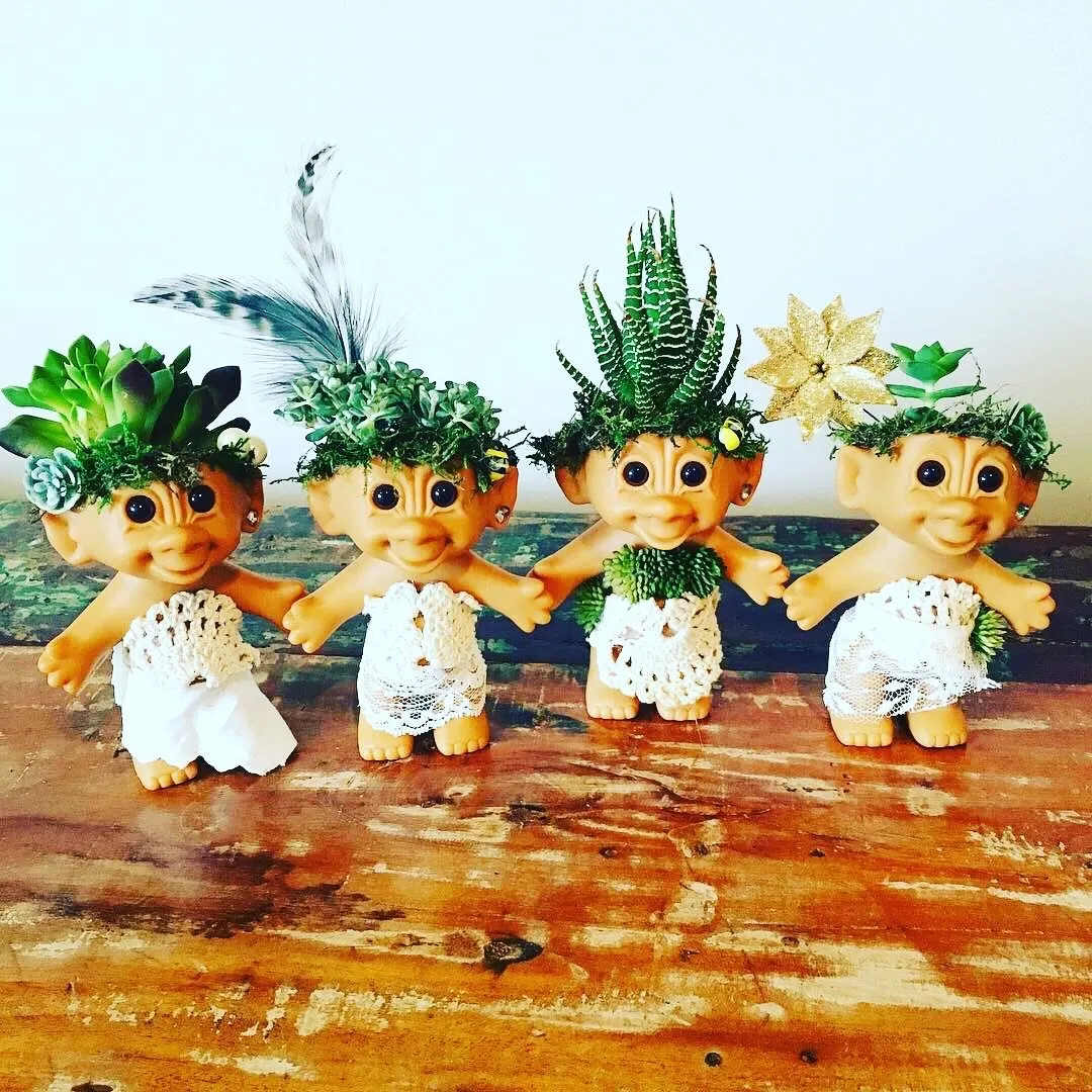 Product image for 90s 80s upcycled troll doll into succulent planter