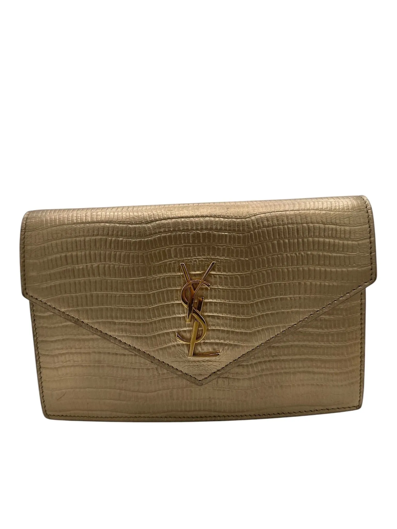 Product image for PRE-OWNED YSL Classic Monogram Wallet on a Chain Lizard Embossed Leather