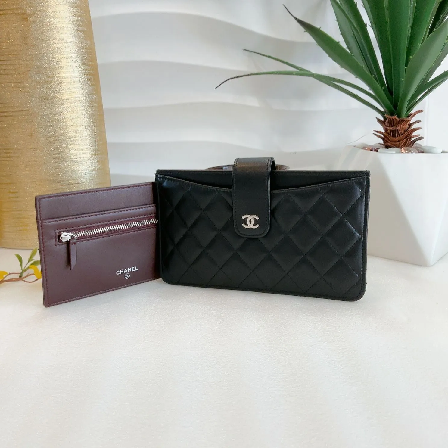 Product image for ❤️Beautiful 💎 Authentic Chanel Classic Black Lambskin 2 Set Pouch Long Wallet