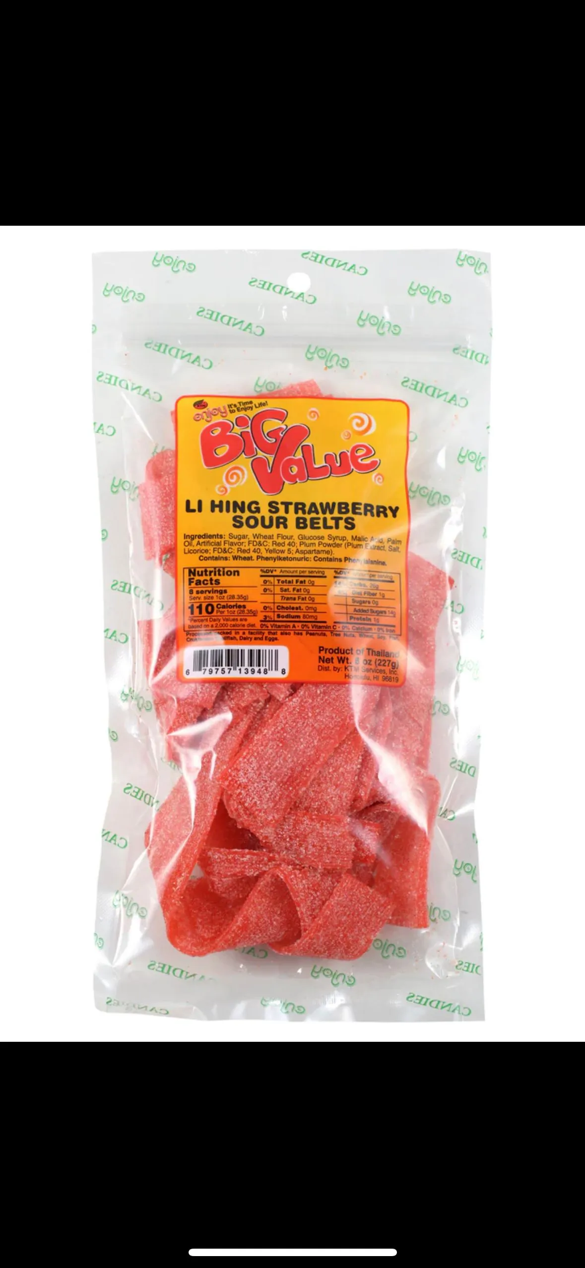 Product image for Snack.) Li hing Strawberry sour belts *Big Value* Bag
