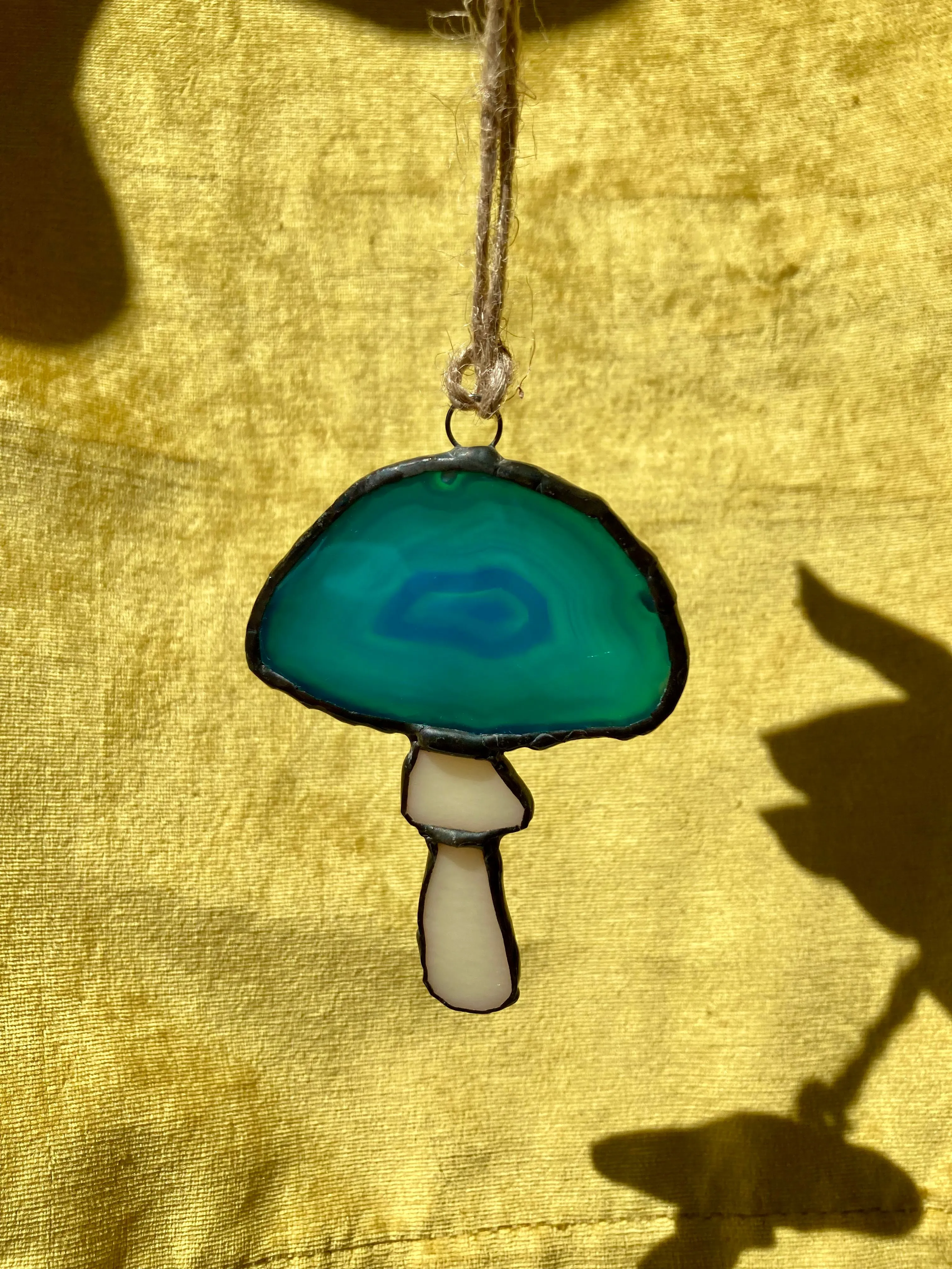 Product image for Stained Glass Agate Mushroom Sun Catcher Ornament