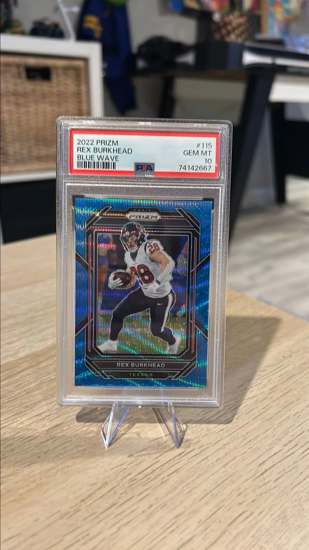 Product image for 2022 Panini Prizm Rex Burkhead 115 Blue Wave PSA GEM MT 10