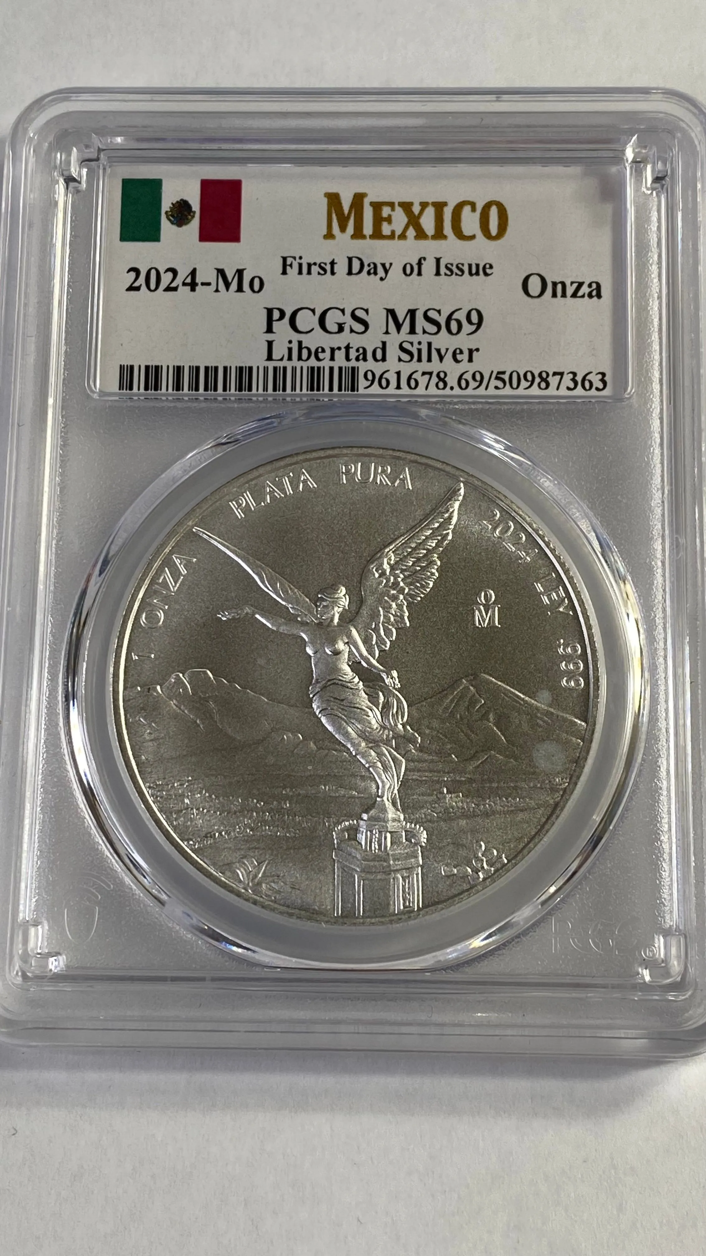 Product image for 2024 Mexico 0.999 Silver Libertad 1 Ounce Onza PCGS MS69 First Day of Issue