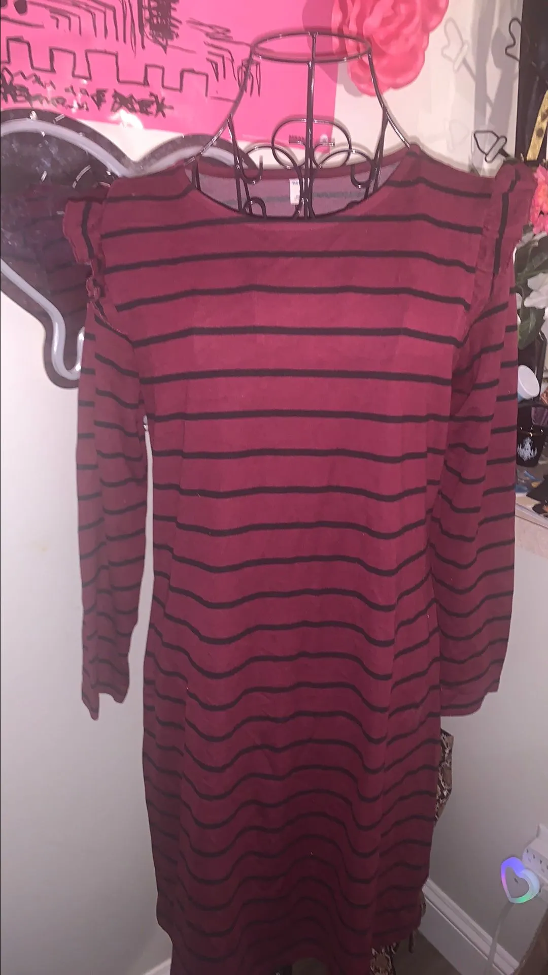 Product image for 118.Super Cute Old Navy Stripped Dress with ruffles on shoulders , red and navy, woman's size S