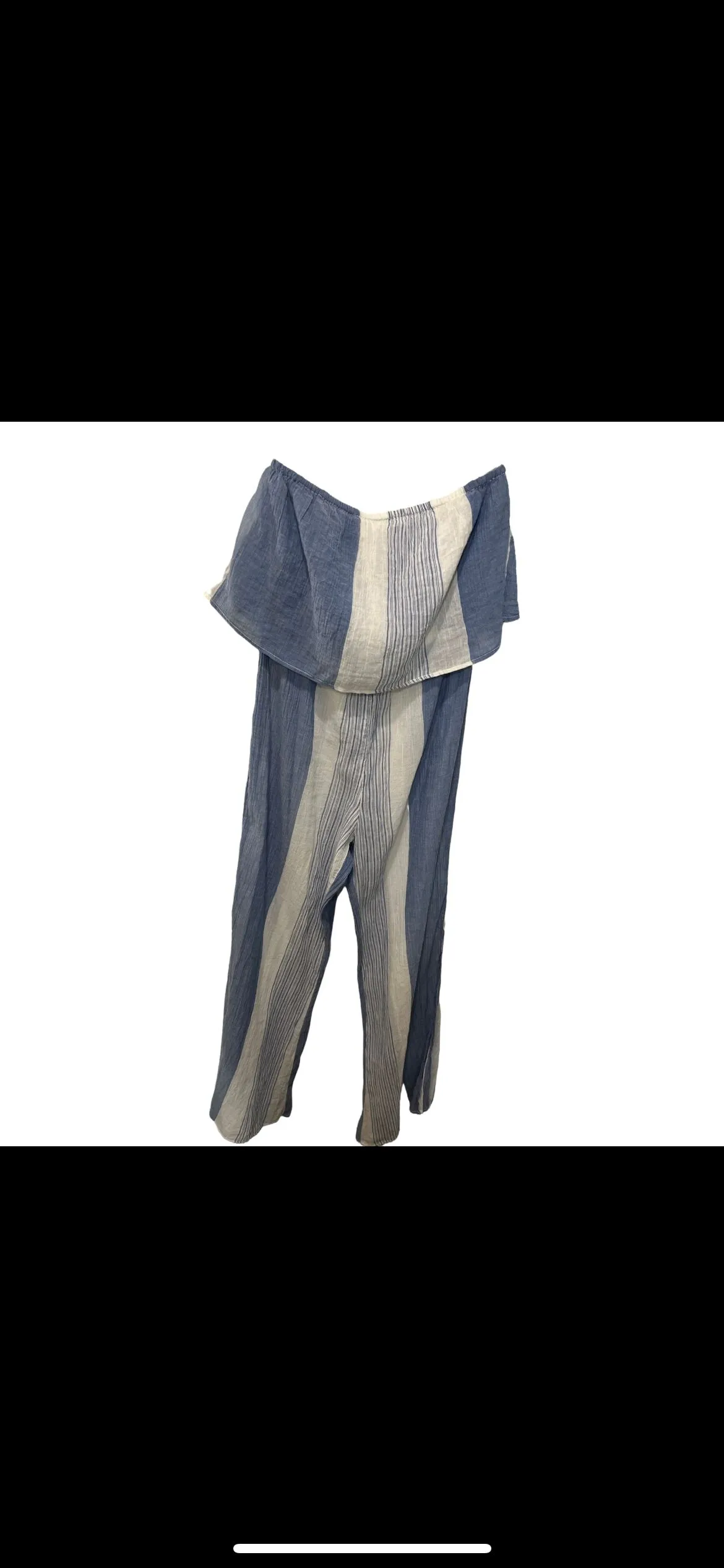 Product image for #11 ELAN LIGHT AND AIRY COTTON BLUE & WHITE STRIPED STRAPLESS JUMPSUIT