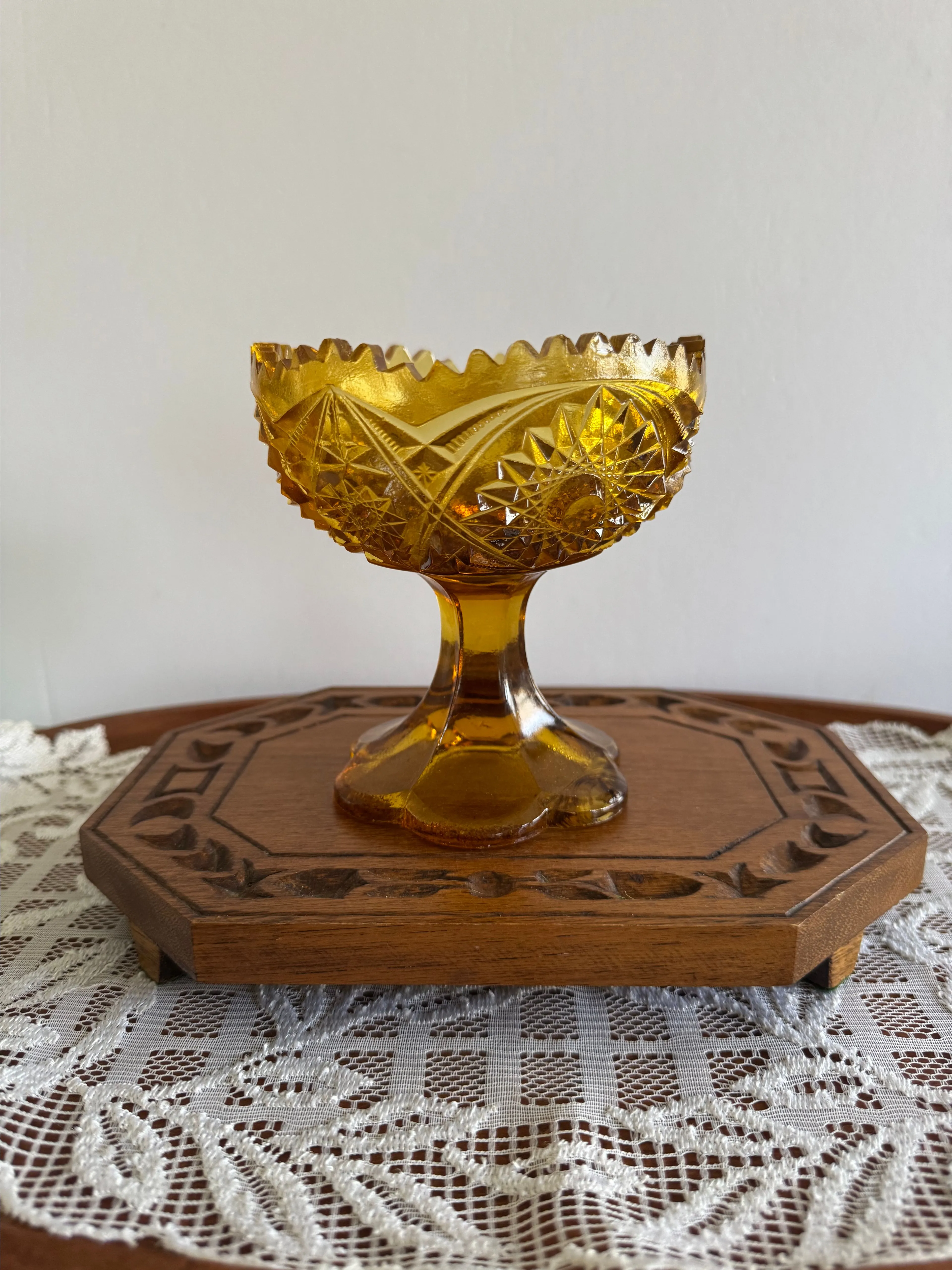 Product image for Amber Glass Pedestal Footed Compote Bowl