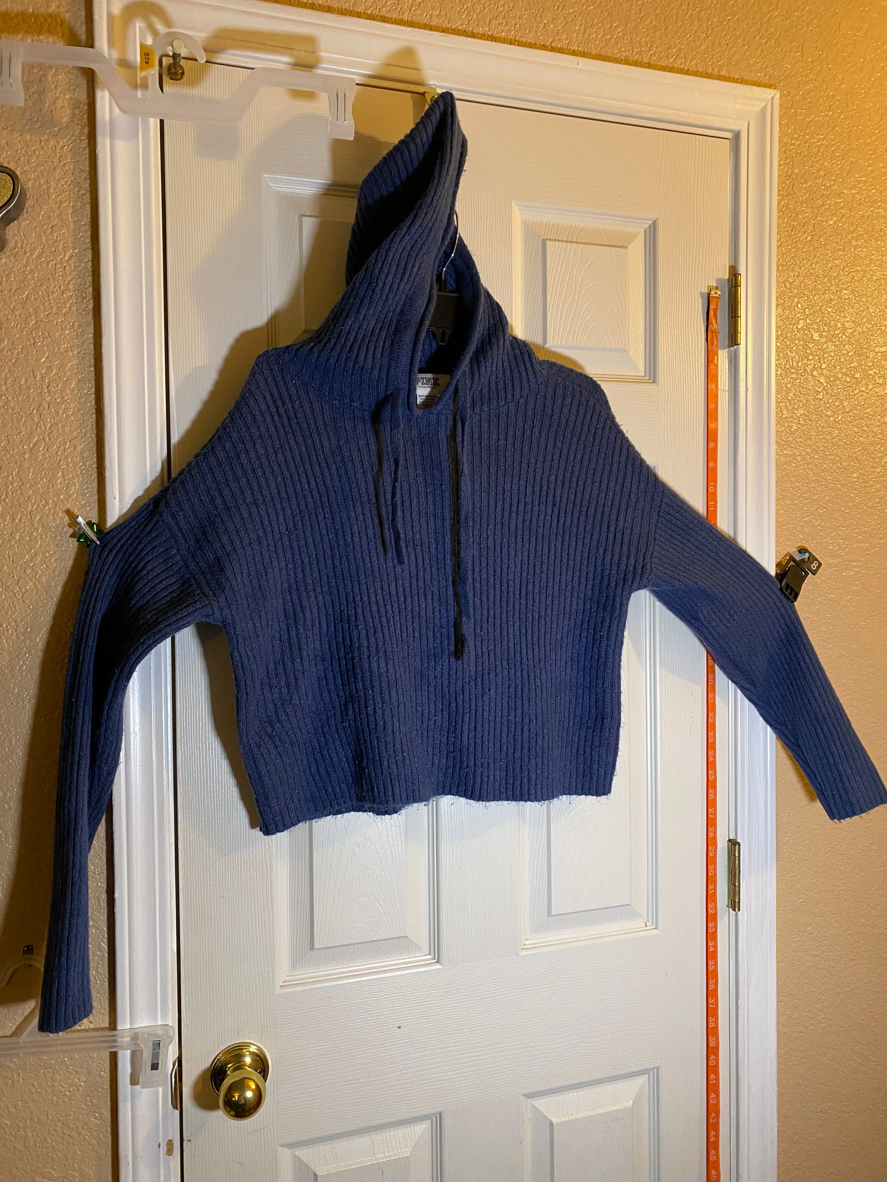 Product image for Victoria Secret PINK Women XS Sweater Hooded Pullover Blue Knit Cropped