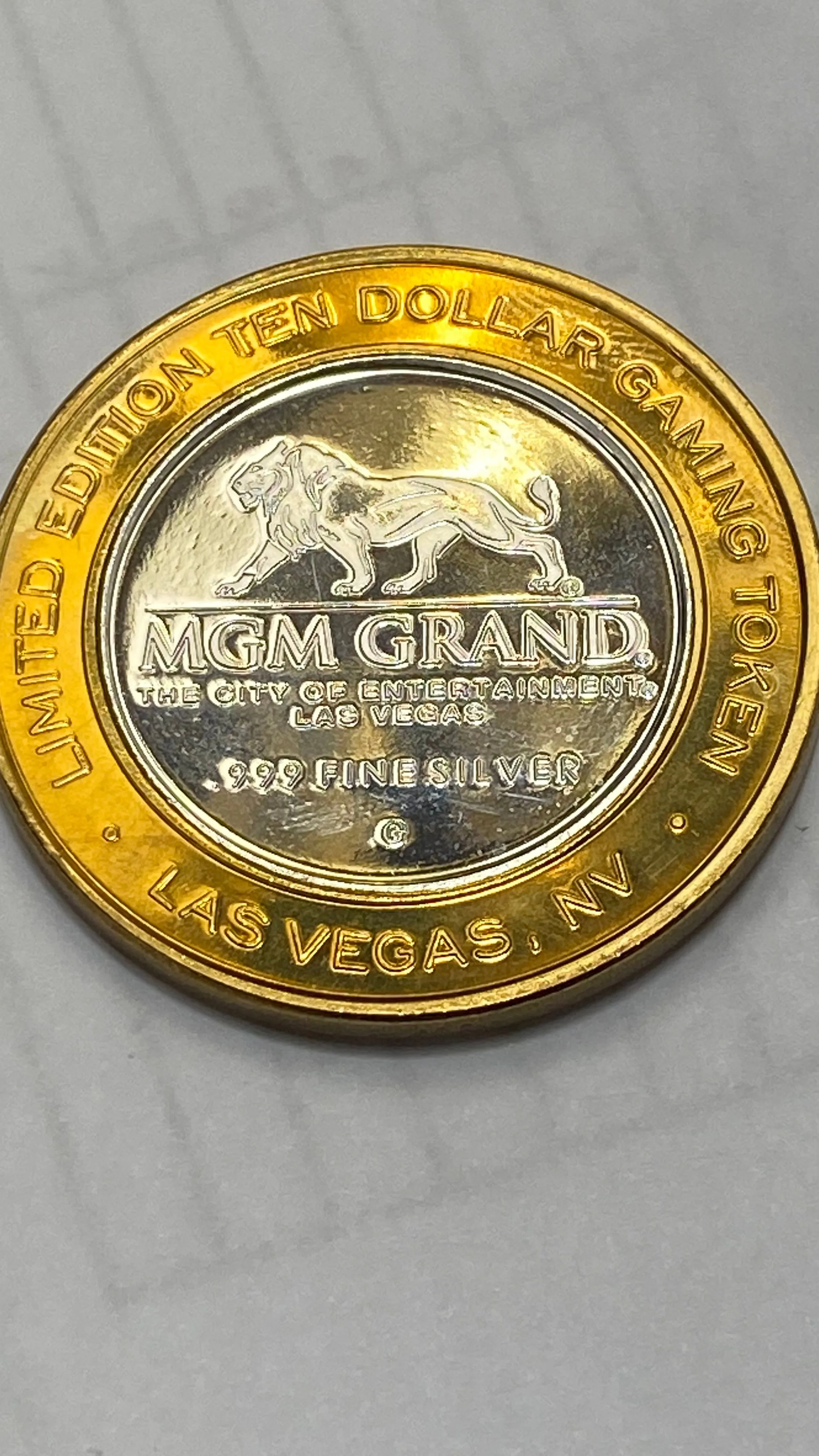Product image for MGM Grand Hotel & Casino $10 Gaming Token 0.6 Oz 0.999 Fine Silver