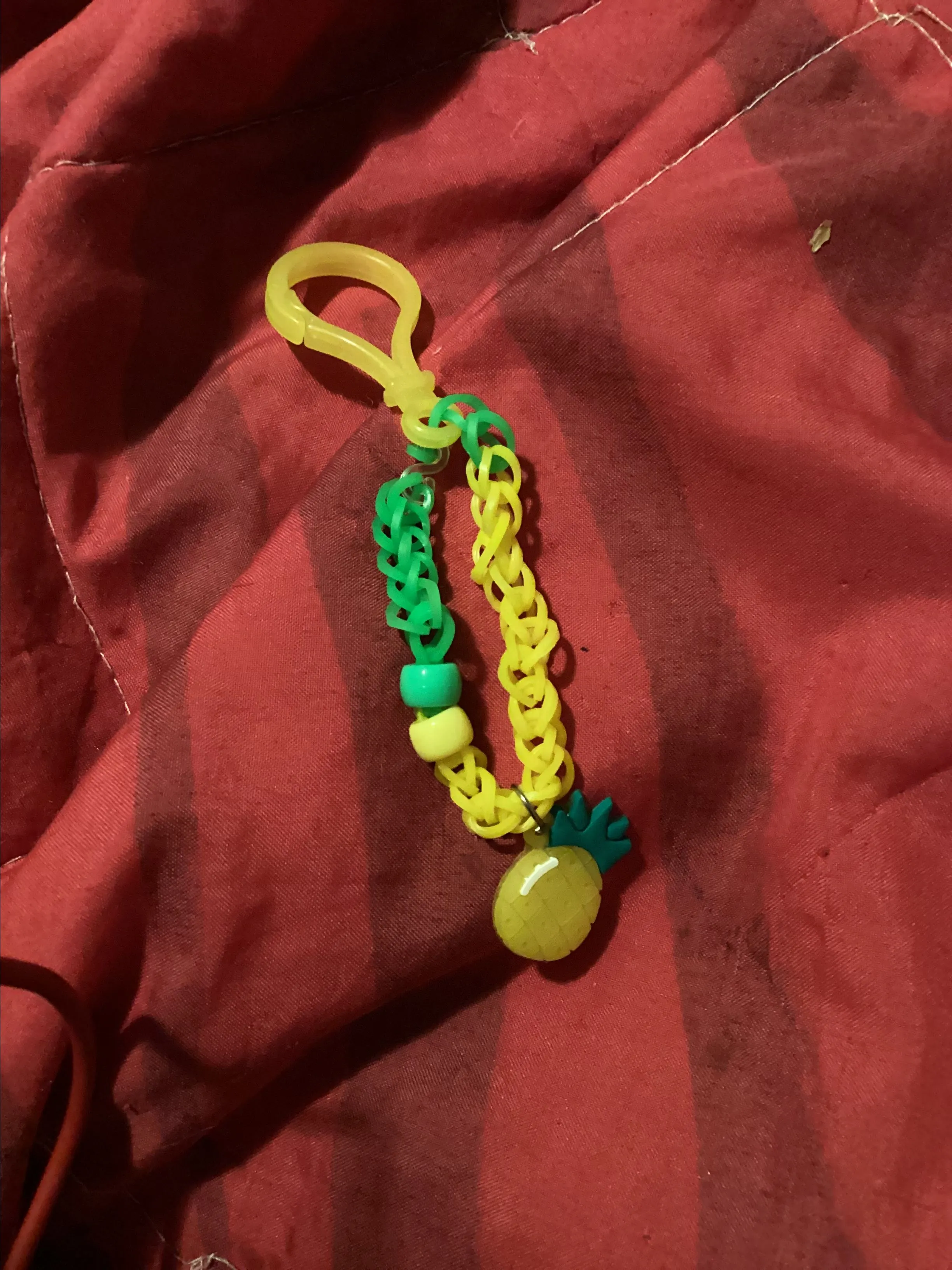 Product image for Handmade Rainbow Loom Bracelet Keychain Pineapple Yellow and Green