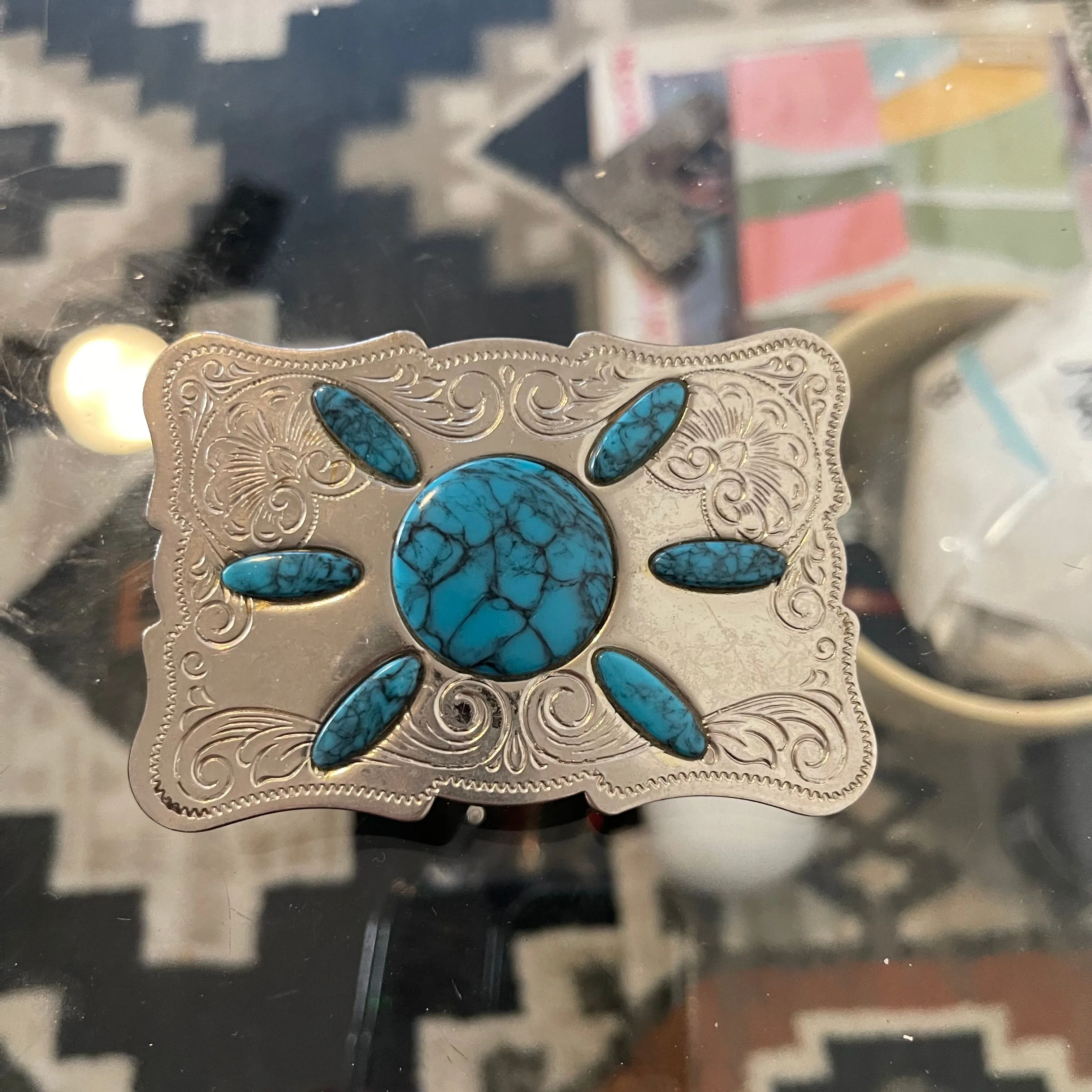 Product image for Turquoise inlay western belt buckle