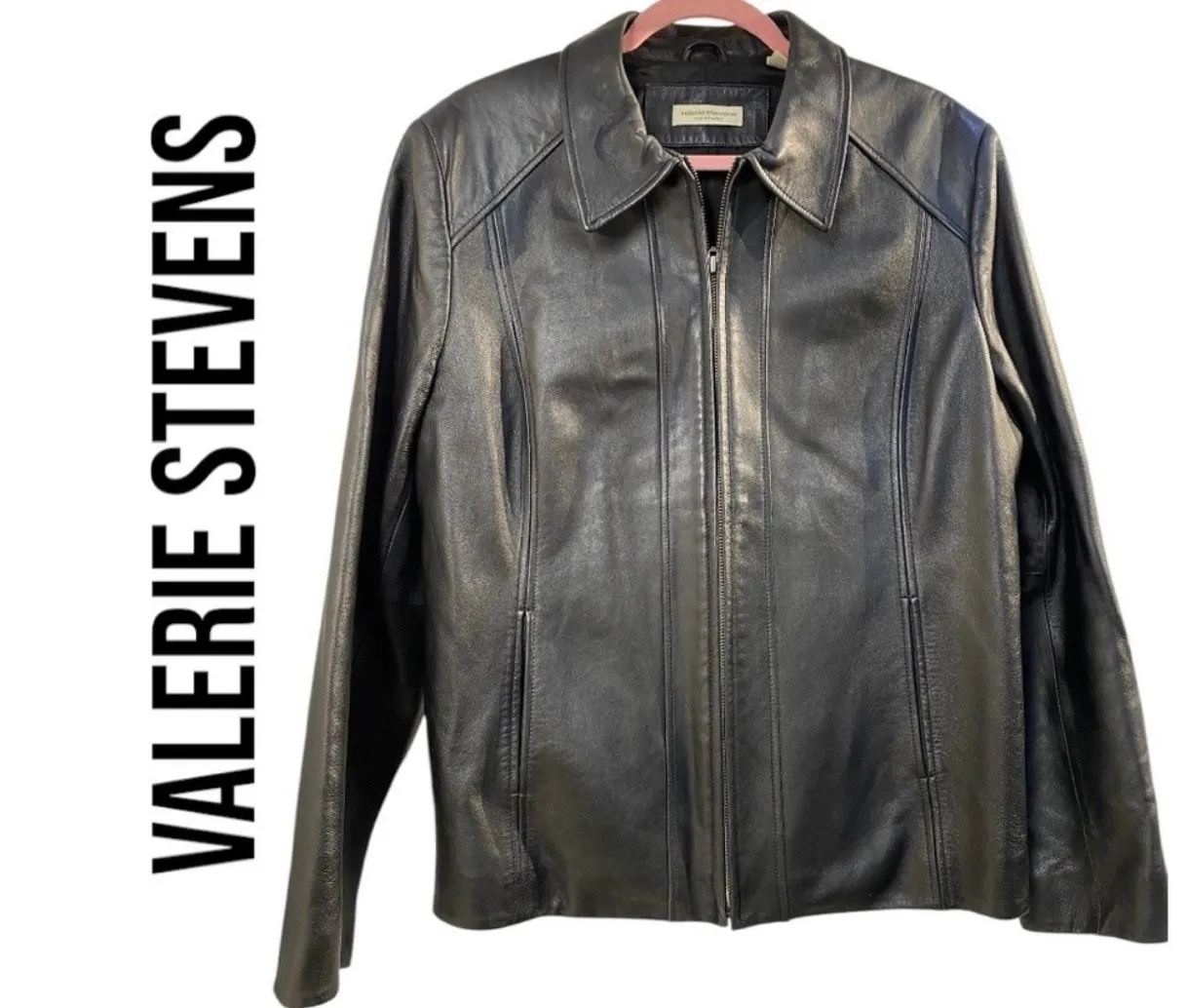 Product image for Valerie Stevens Leather Jacket with Front Zipper Pockets Size XL