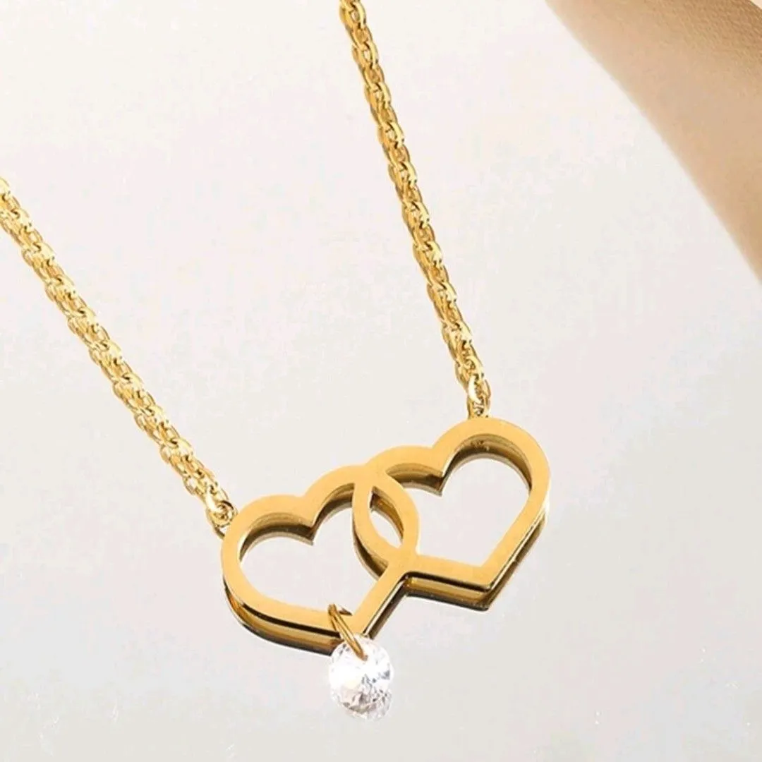 Product image for NEW Double Heart Gold Toned Stainless Steel Necklace 
