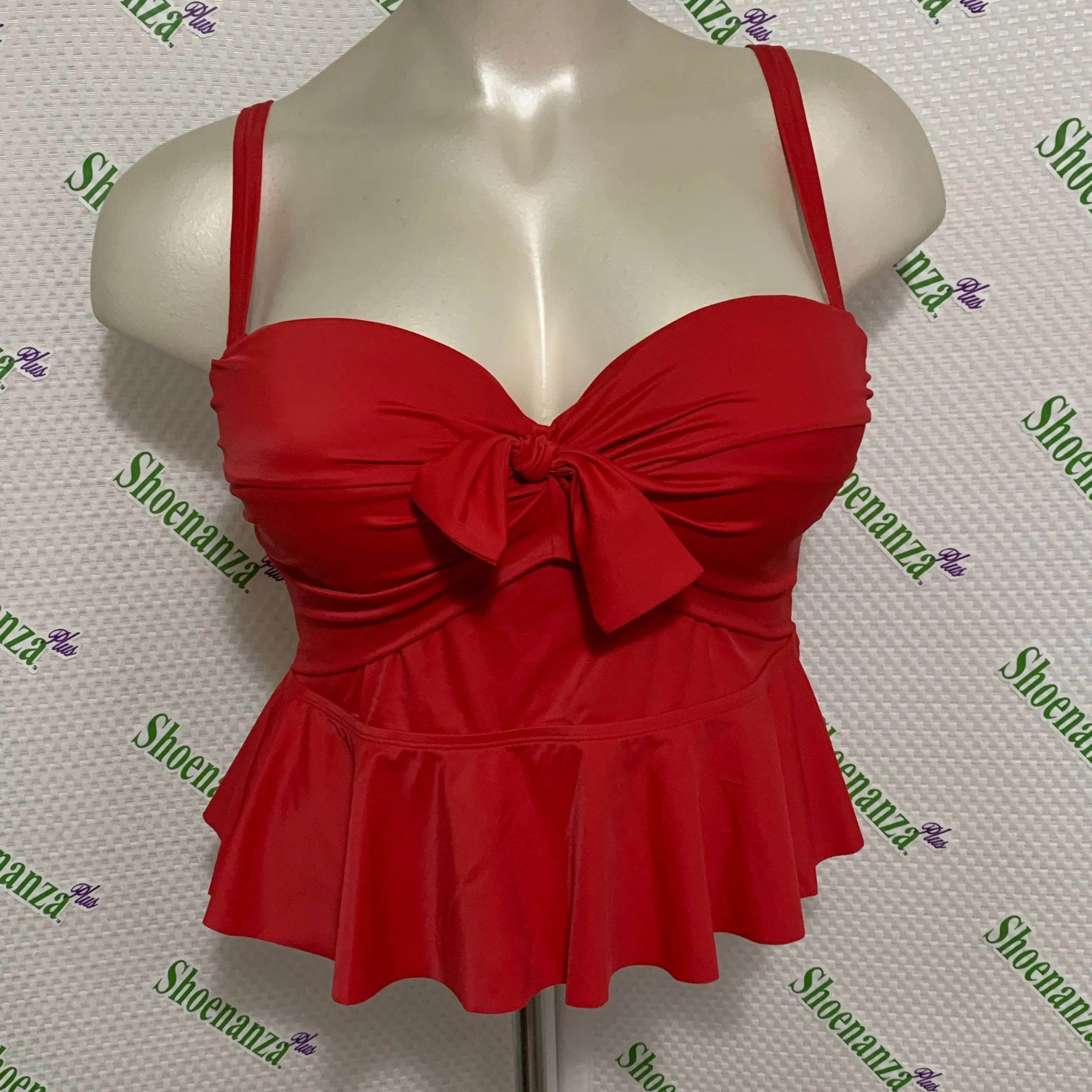 Product image for Torrid Swimsuit Swim Top Underwire Tankini Tie Front Adjustable Red Plus 2 18 20
