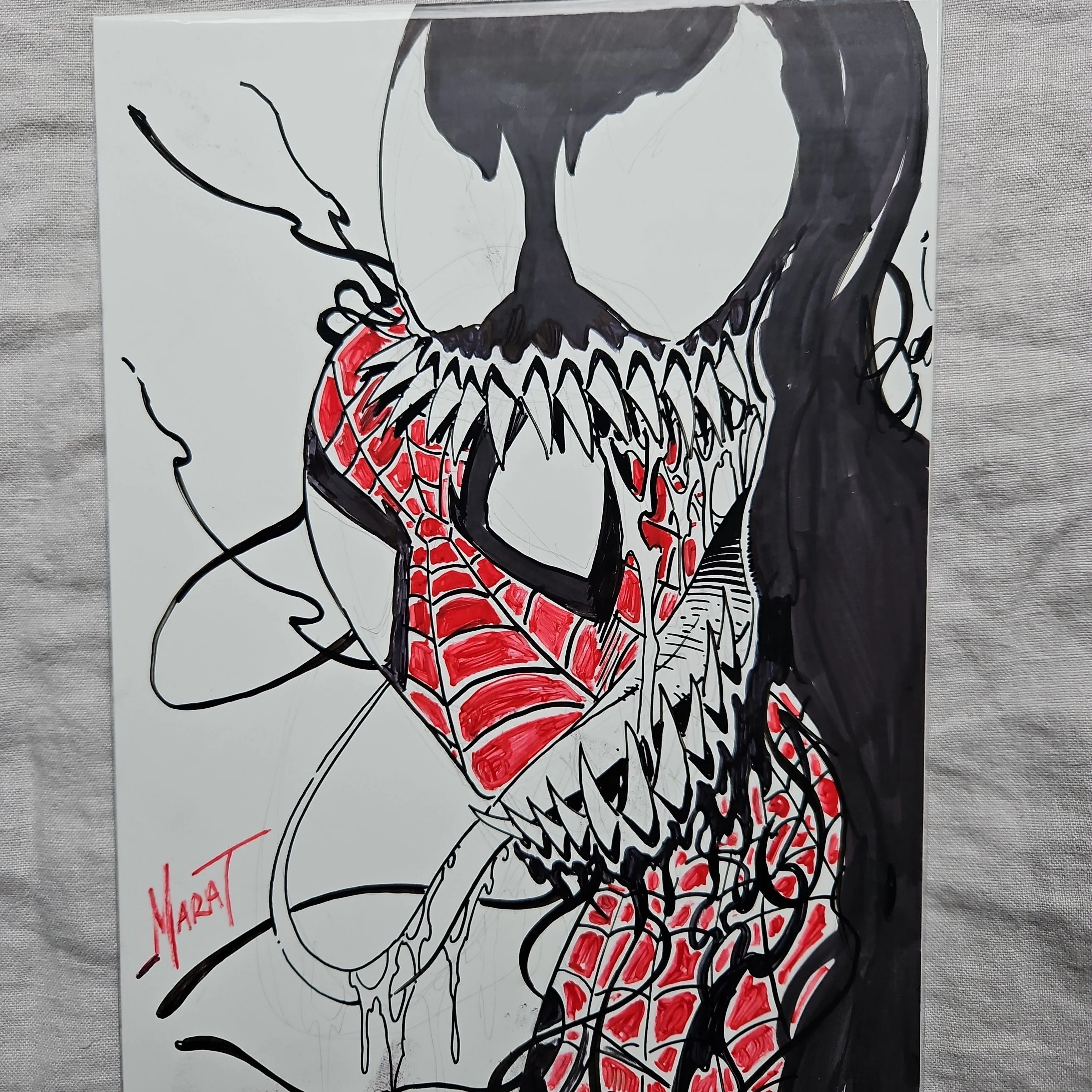 Product image for Original Art Sketch by Marat Mychaels Spider-Man & Venom with COA - 10.5" x7"