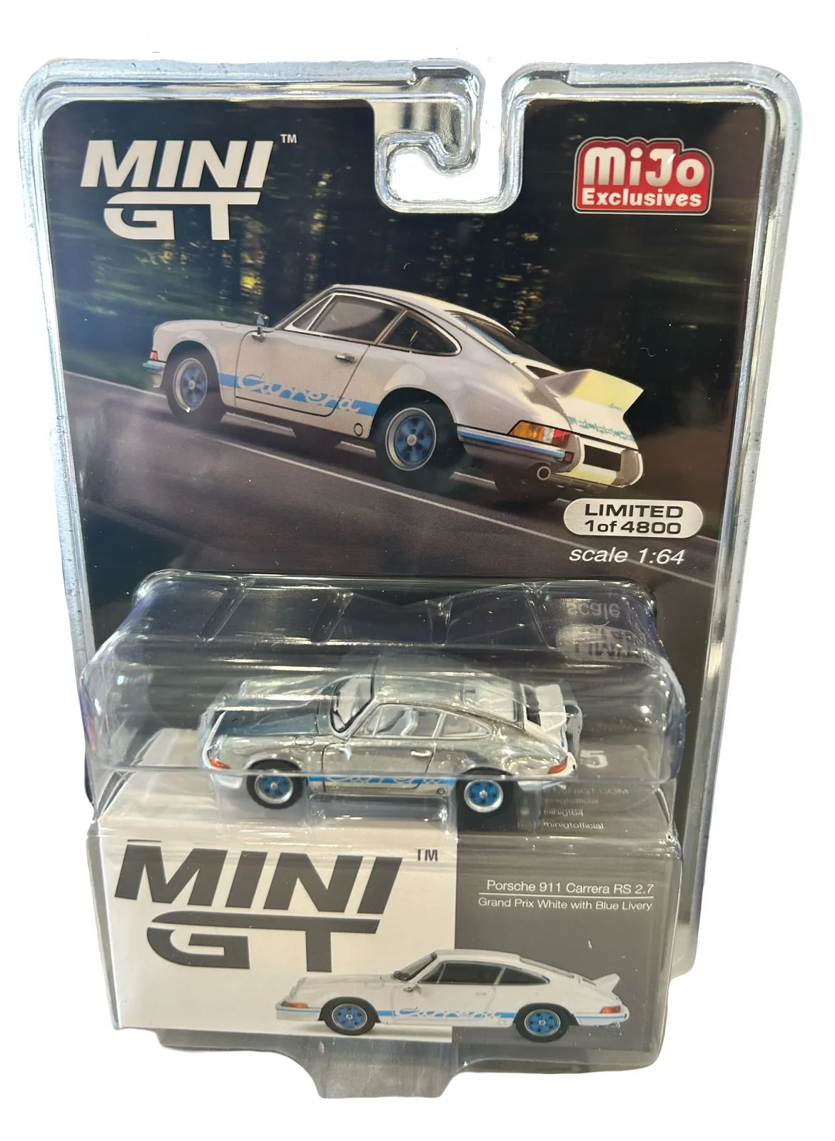 Product image for Mini Gt Porsche 911 Carrera RS 2.7 (White w/blue livery)-CHASE